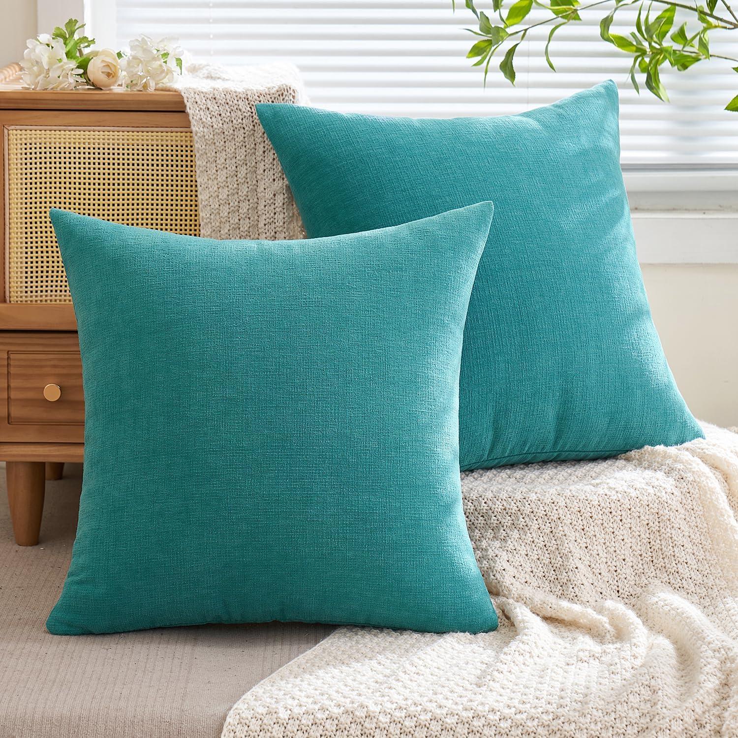 imageMIULEE Aqua Green Couch Pillow Covers 20x20 Inch Set of 2 Soft Chenille Decorative Square Throw Pillow Covers Farmhouse for Sofa Living Room BedTeal