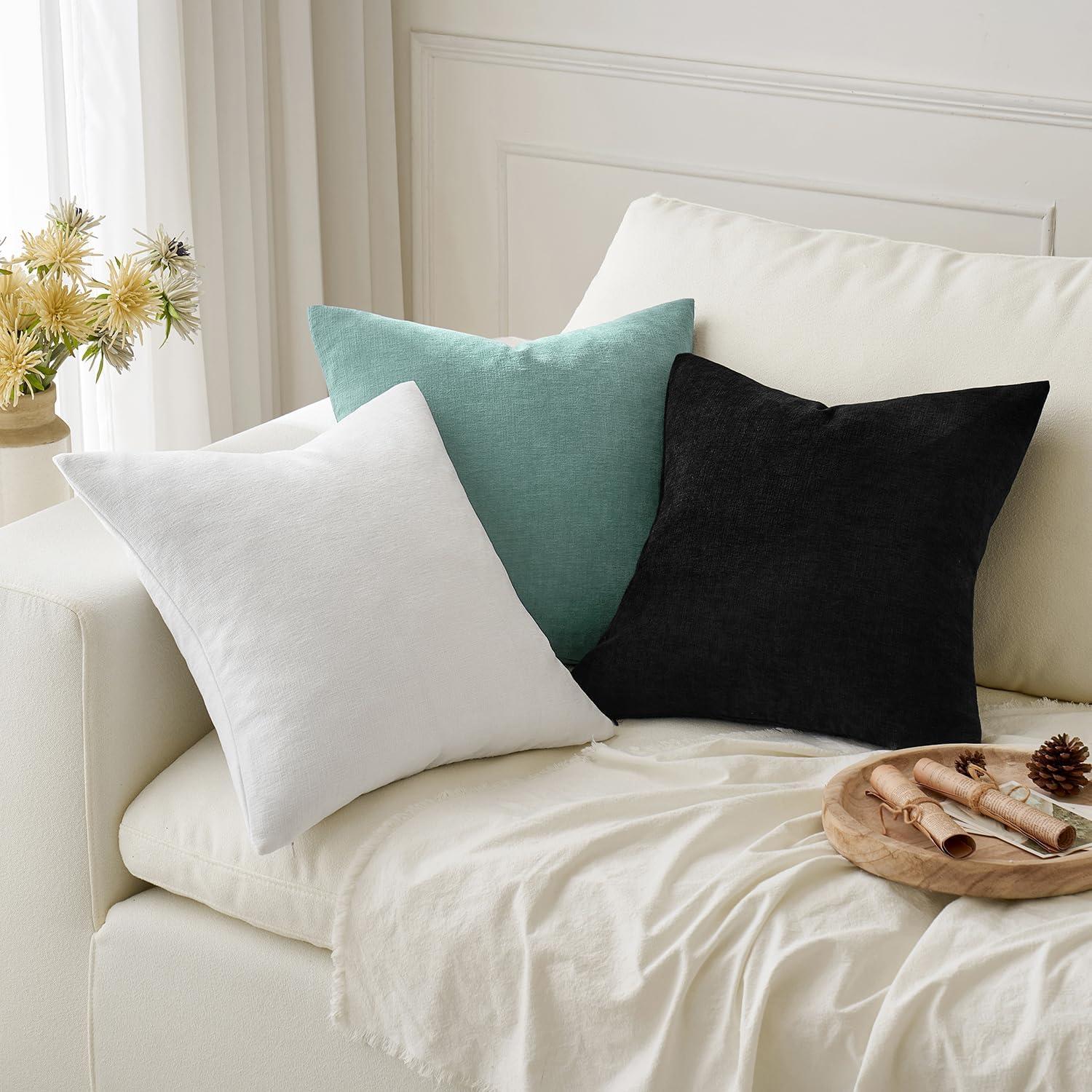 imageMIULEE Aqua Green Couch Pillow Covers 20x20 Inch Set of 2 Soft Chenille Decorative Square Throw Pillow Covers Farmhouse for Sofa Living Room BedWhite