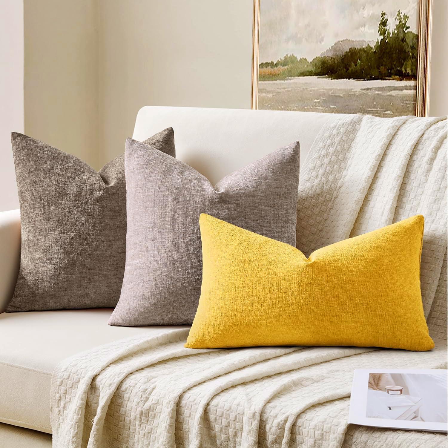 imageMIULEE Aqua Green Couch Pillow Covers 20x20 Inch Set of 2 Soft Chenille Decorative Square Throw Pillow Covers Farmhouse for Sofa Living Room BedYellow