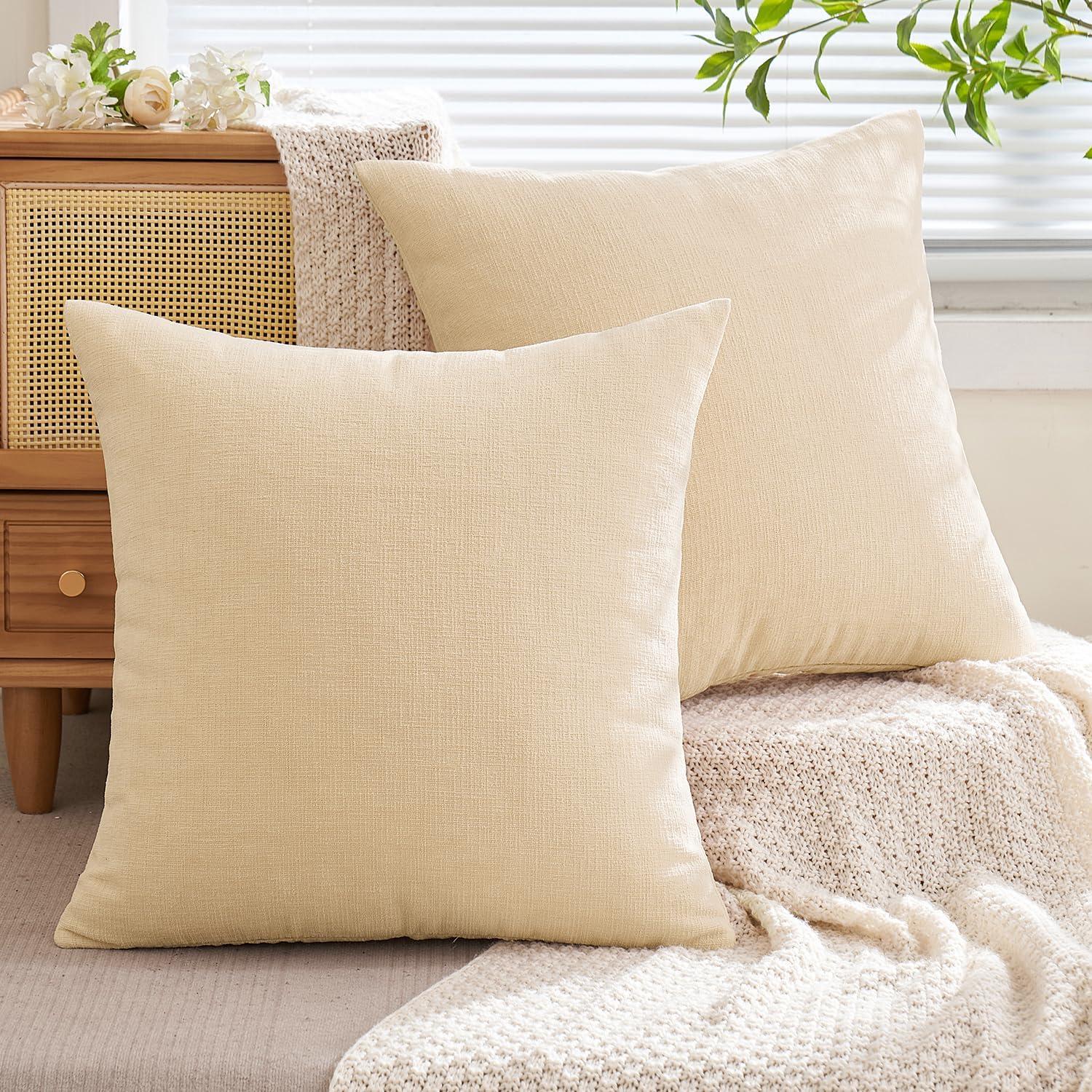 imageMIULEE Beige Couch Pillow Covers 18x18 Inch Set of 2 Soft Chenille Decorative Square Throw Pillow Covers Farmhouse for Sofa Living Room BedBeige