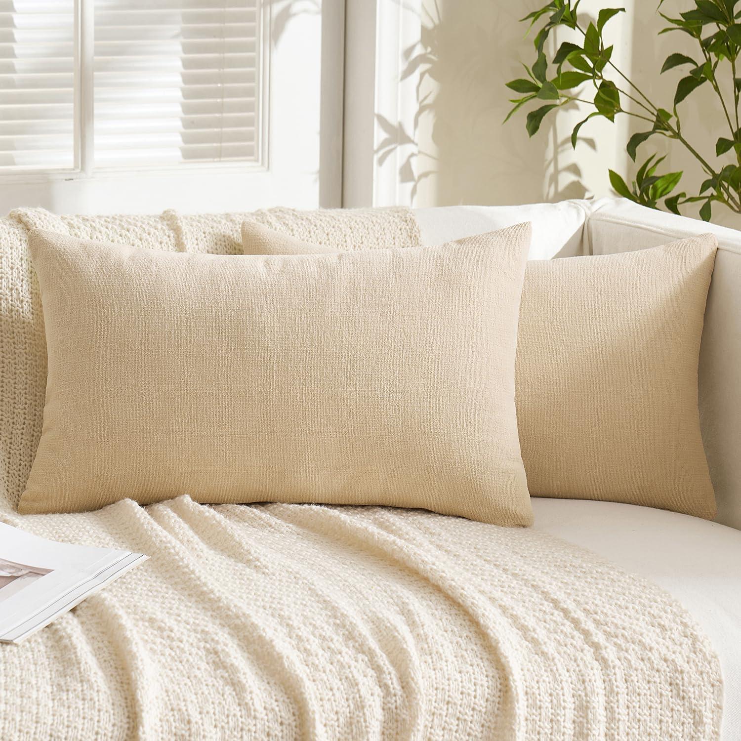 imageMIULEE Beige Couch Pillow Covers 18x18 Inch Set of 2 Soft Chenille Decorative Square Throw Pillow Covers Farmhouse for Sofa Living Room BedBeige