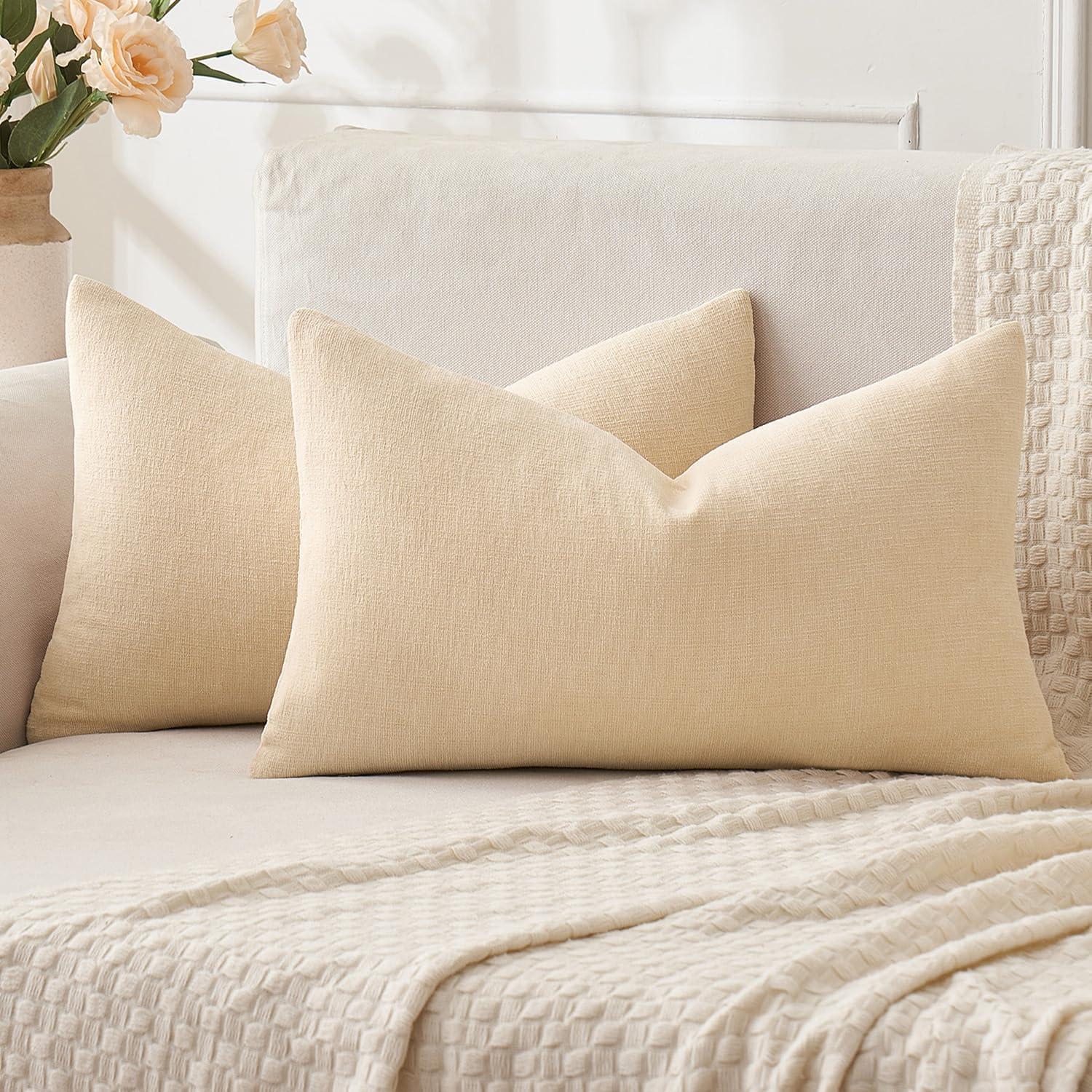 imageMIULEE Beige Couch Pillow Covers 18x18 Inch Set of 2 Soft Chenille Decorative Square Throw Pillow Covers Farmhouse for Sofa Living Room BedBeige