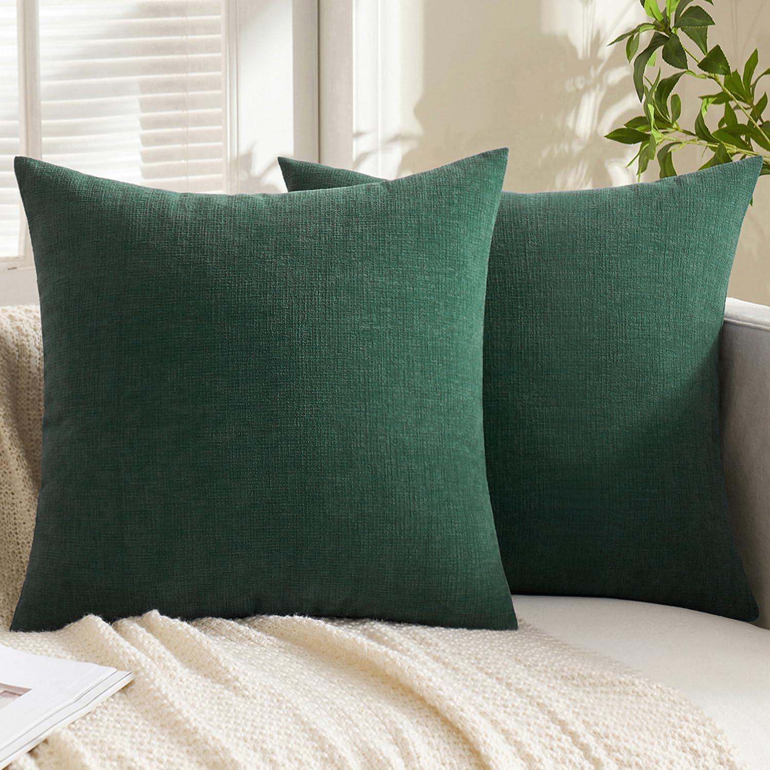 imageMIULEE Beige Couch Pillow Covers 18x18 Inch Set of 2 Soft Chenille Decorative Square Throw Pillow Covers Farmhouse for Sofa Living Room BedDark Green