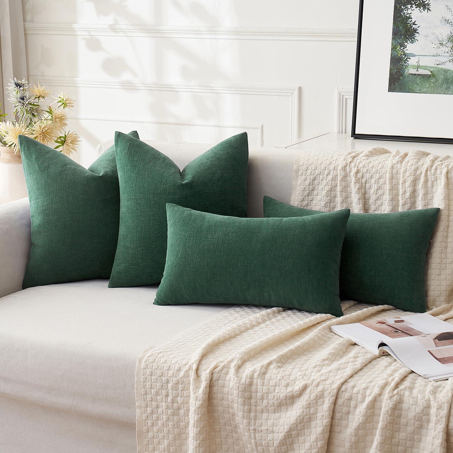 imageMIULEE Beige Couch Pillow Covers 18x18 Inch Set of 2 Soft Chenille Decorative Square Throw Pillow Covers Farmhouse for Sofa Living Room BedDark Green