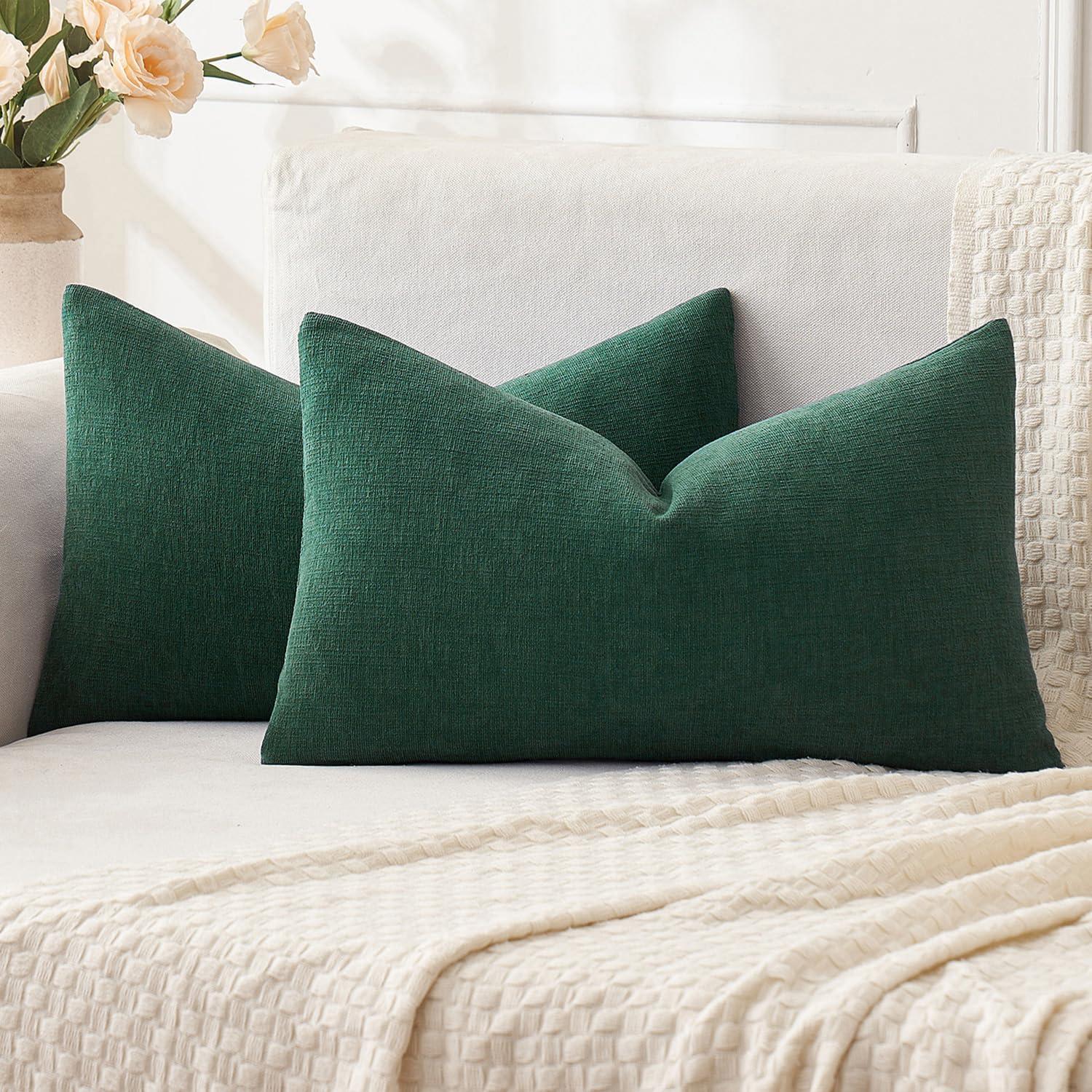 imageMIULEE Beige Couch Pillow Covers 18x18 Inch Set of 2 Soft Chenille Decorative Square Throw Pillow Covers Farmhouse for Sofa Living Room BedDark Green