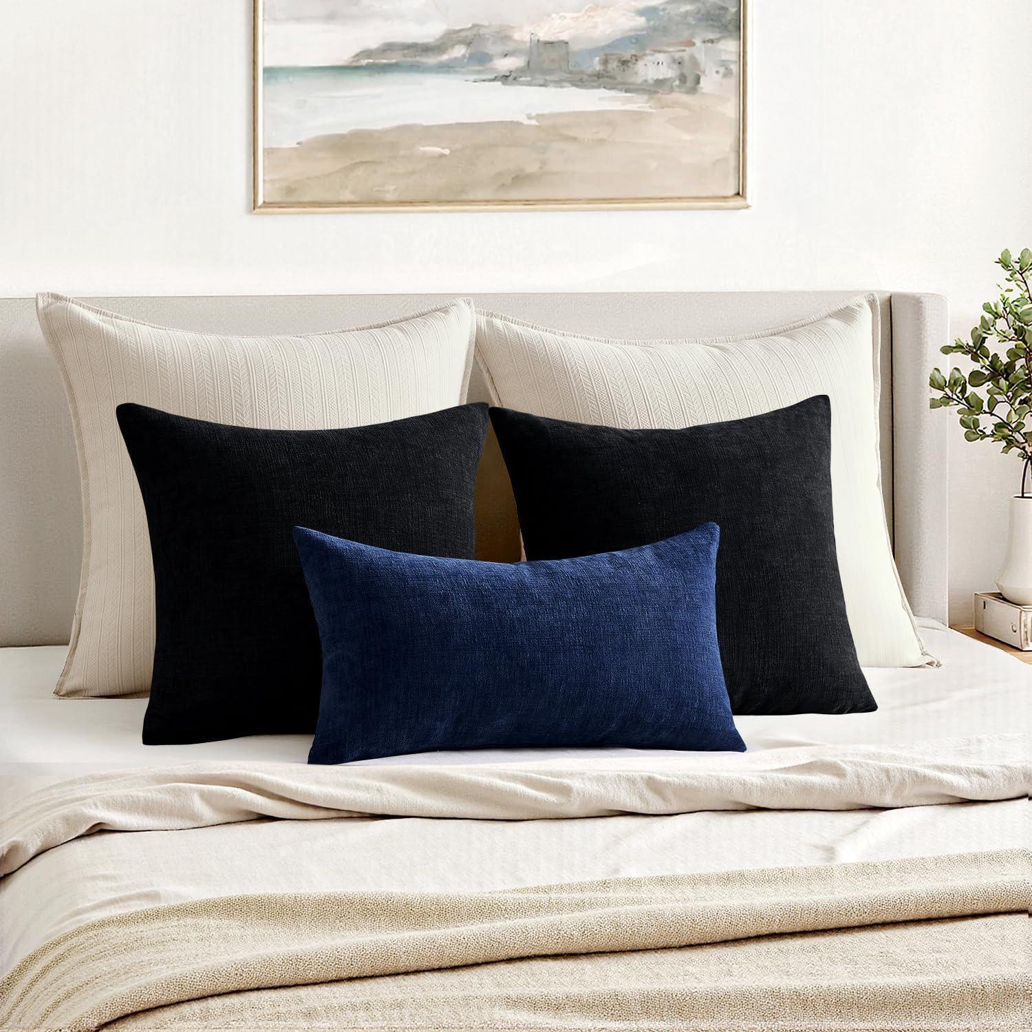 imageMIULEE Beige Couch Pillow Covers 18x18 Inch Set of 2 Soft Chenille Decorative Square Throw Pillow Covers Farmhouse for Sofa Living Room BedDusty Blue