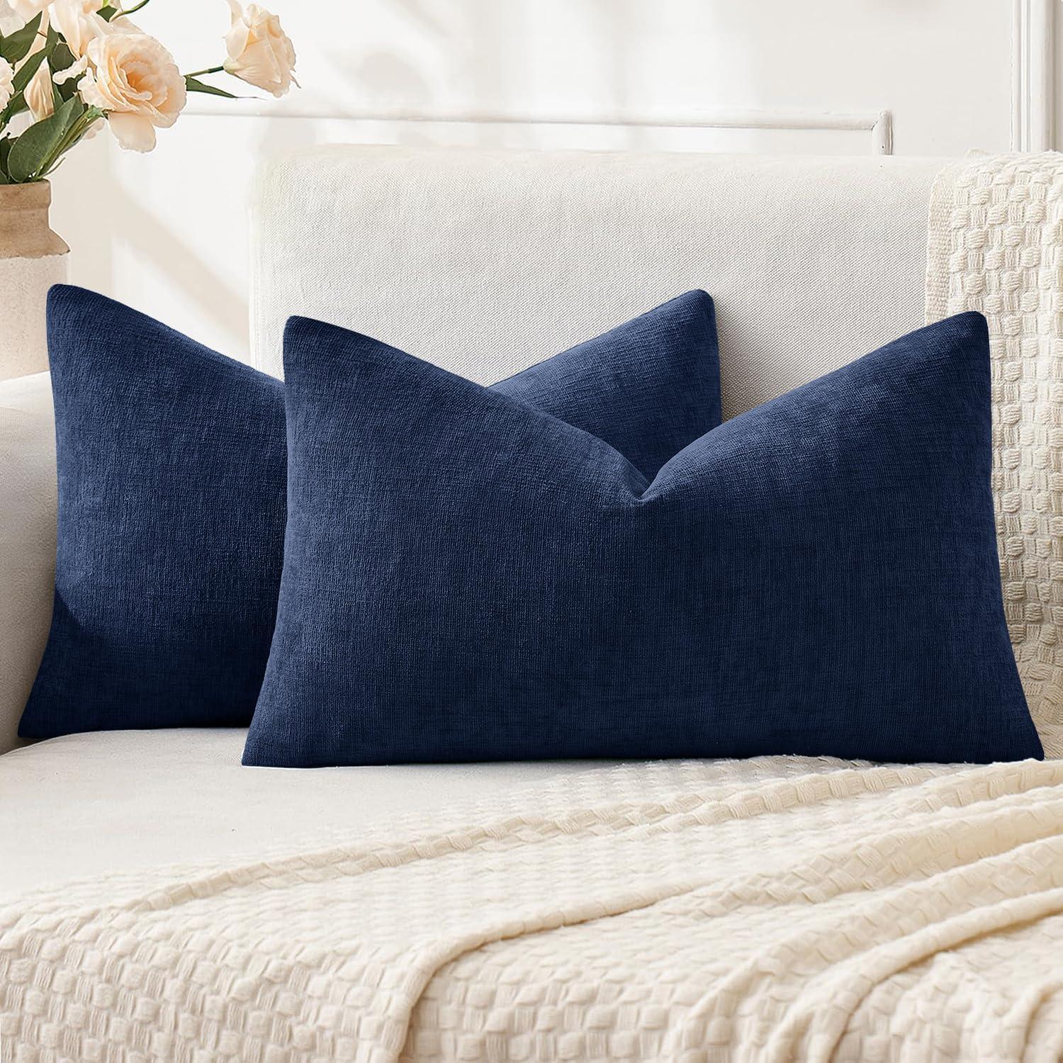 imageMIULEE Beige Couch Pillow Covers 18x18 Inch Set of 2 Soft Chenille Decorative Square Throw Pillow Covers Farmhouse for Sofa Living Room BedDusty Blue