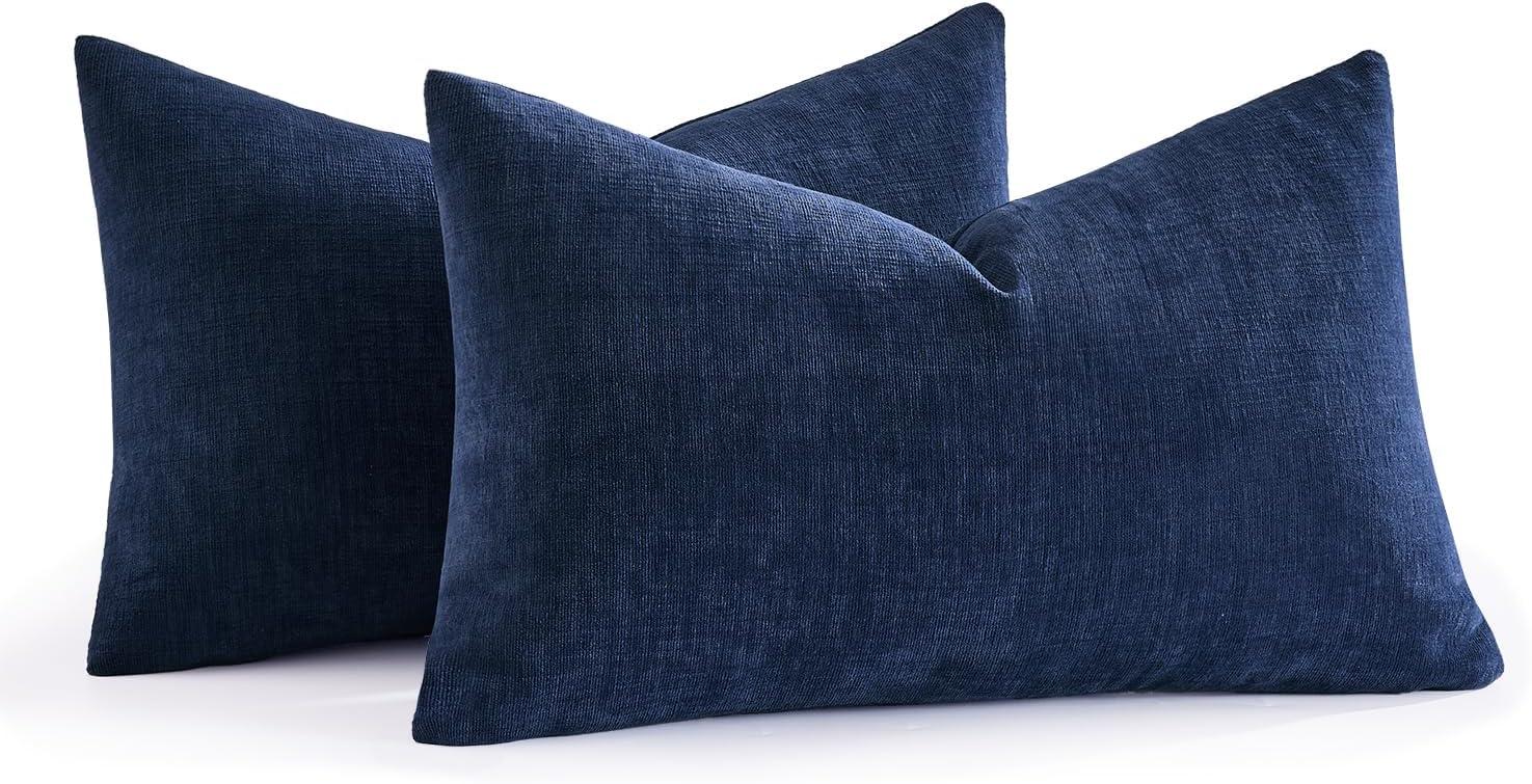 imageMIULEE Beige Couch Pillow Covers 18x18 Inch Set of 2 Soft Chenille Decorative Square Throw Pillow Covers Farmhouse for Sofa Living Room BedDusty Blue