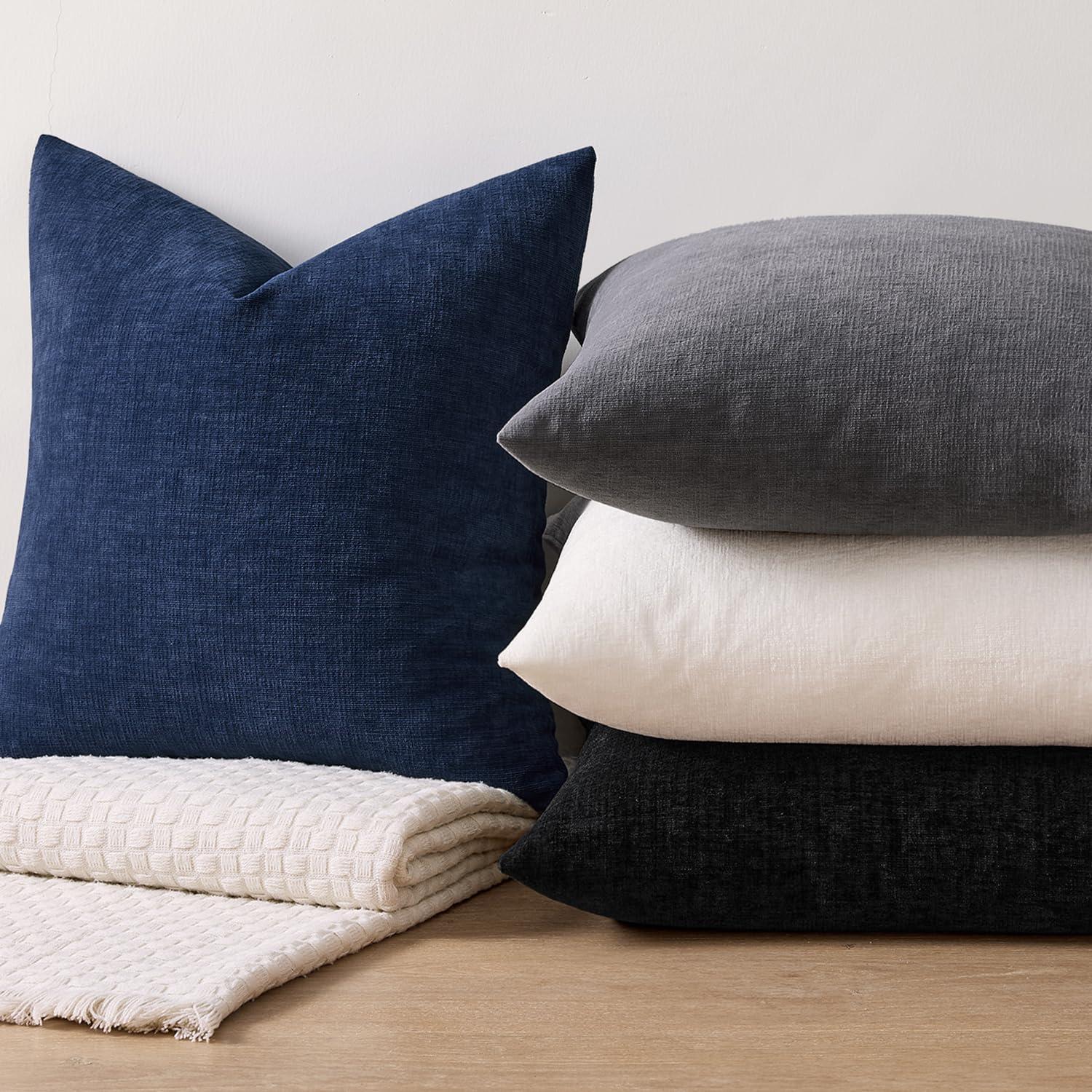 imageMIULEE Beige Couch Pillow Covers 18x18 Inch Set of 2 Soft Chenille Decorative Square Throw Pillow Covers Farmhouse for Sofa Living Room BedDusty Blue