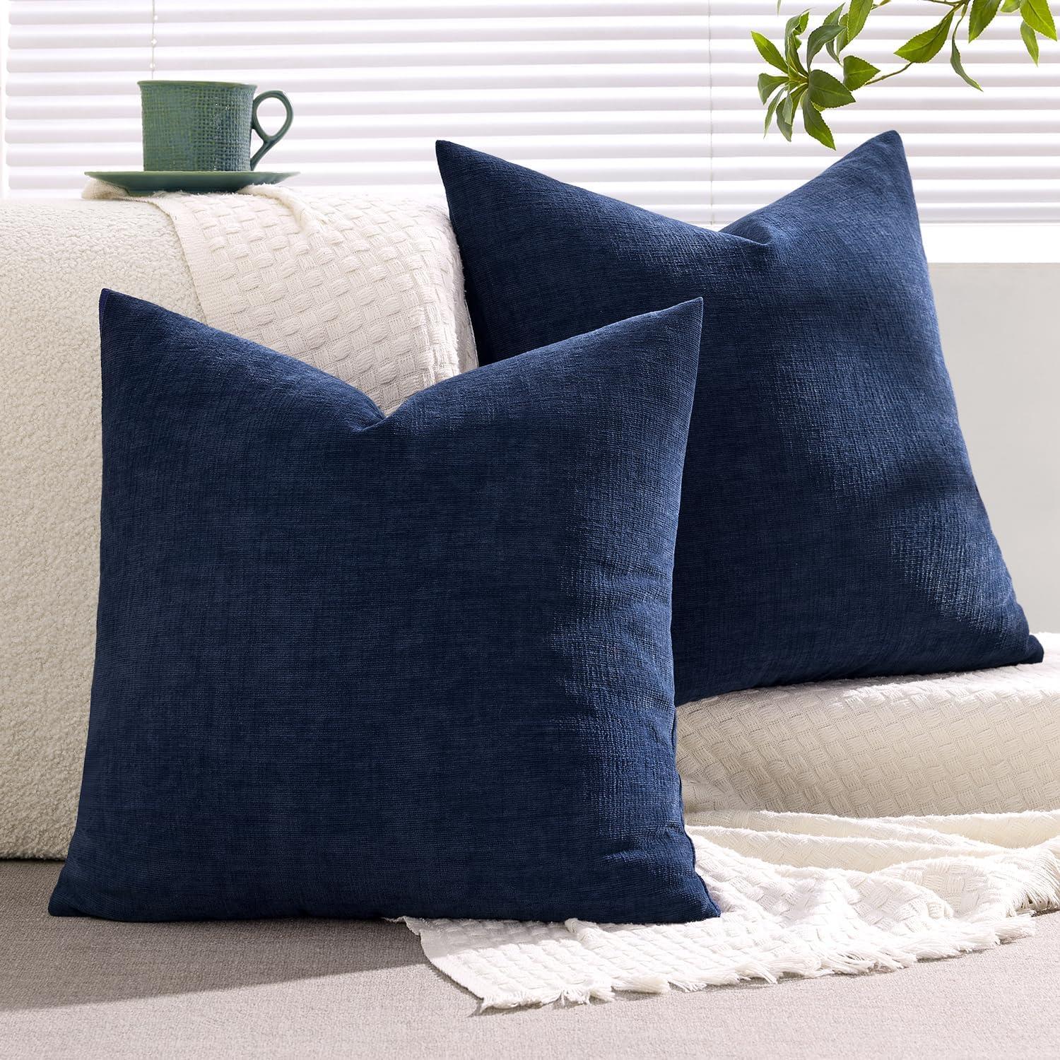 imageMIULEE Beige Couch Pillow Covers 18x18 Inch Set of 2 Soft Chenille Decorative Square Throw Pillow Covers Farmhouse for Sofa Living Room BedDusty Blue