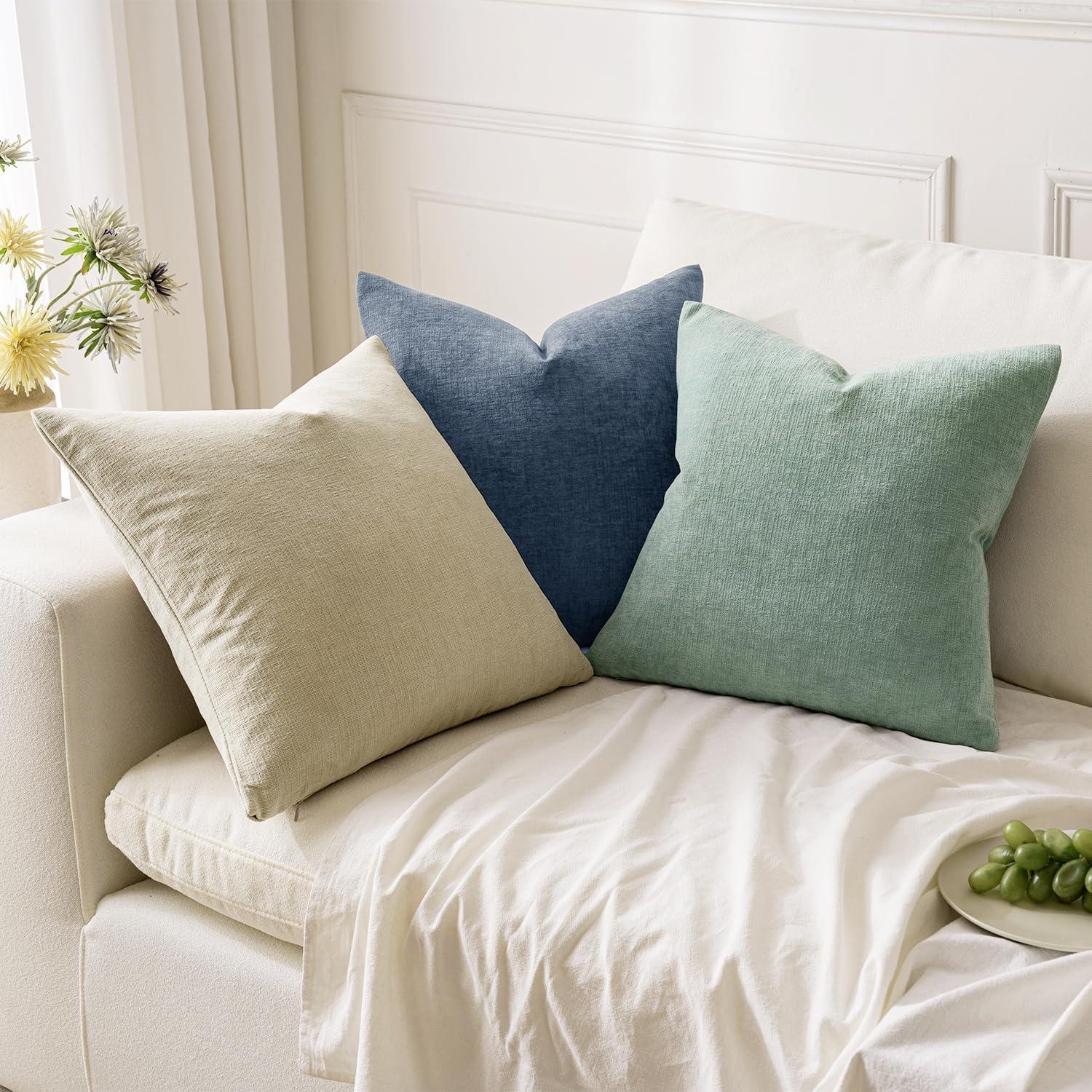imageMIULEE Beige Couch Pillow Covers 18x18 Inch Set of 2 Soft Chenille Decorative Square Throw Pillow Covers Farmhouse for Sofa Living Room BedGreyish Green
