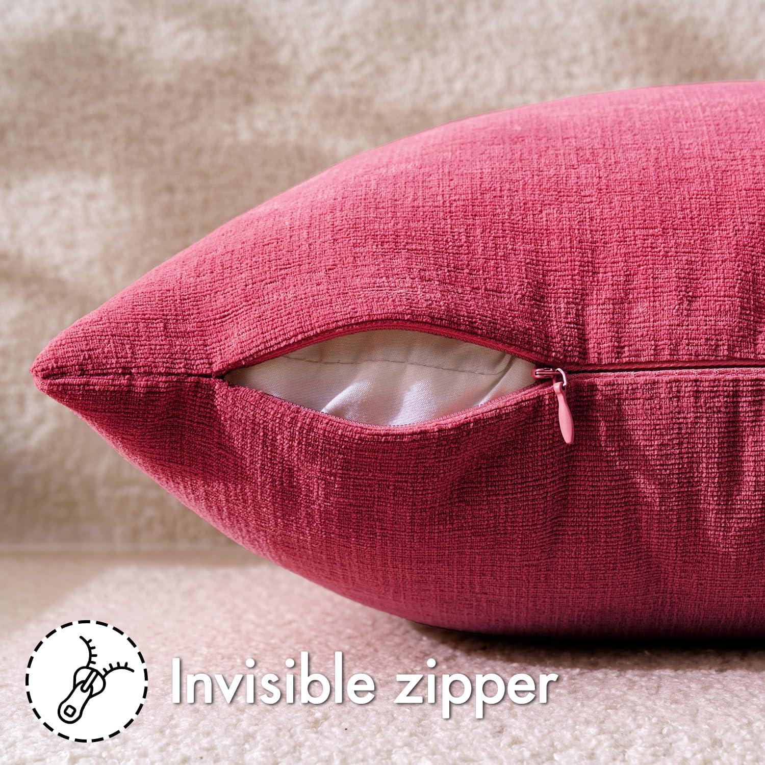 imageMIULEE Beige Couch Pillow Covers 18x18 Inch Set of 2 Soft Chenille Decorative Square Throw Pillow Covers Farmhouse for Sofa Living Room BedHot Pink Red
