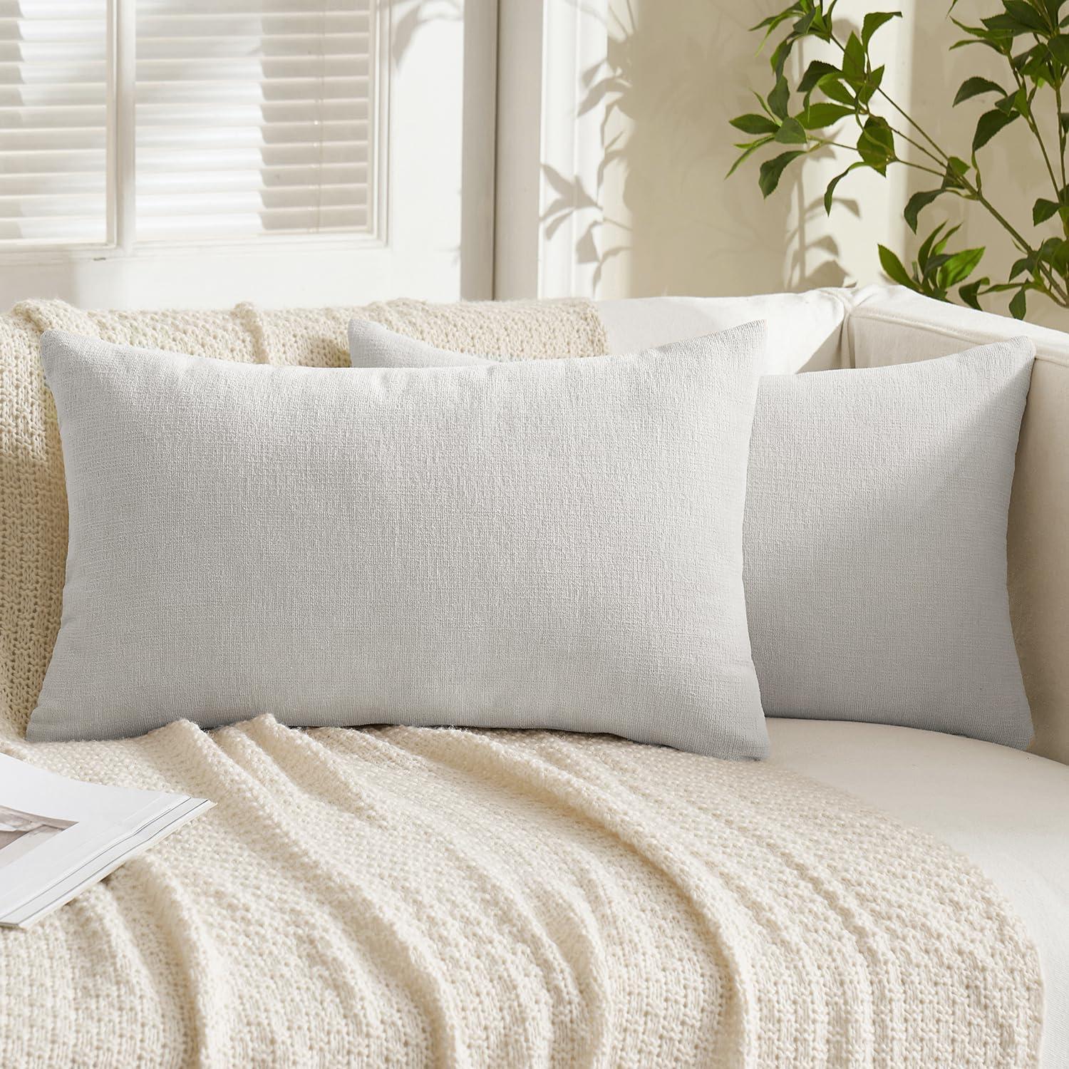 imageMIULEE Beige Couch Pillow Covers 18x18 Inch Set of 2 Soft Chenille Decorative Square Throw Pillow Covers Farmhouse for Sofa Living Room BedLight Grey