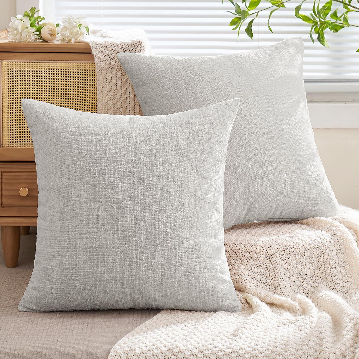 imageMIULEE Beige Couch Pillow Covers 18x18 Inch Set of 2 Soft Chenille Decorative Square Throw Pillow Covers Farmhouse for Sofa Living Room BedLight Grey