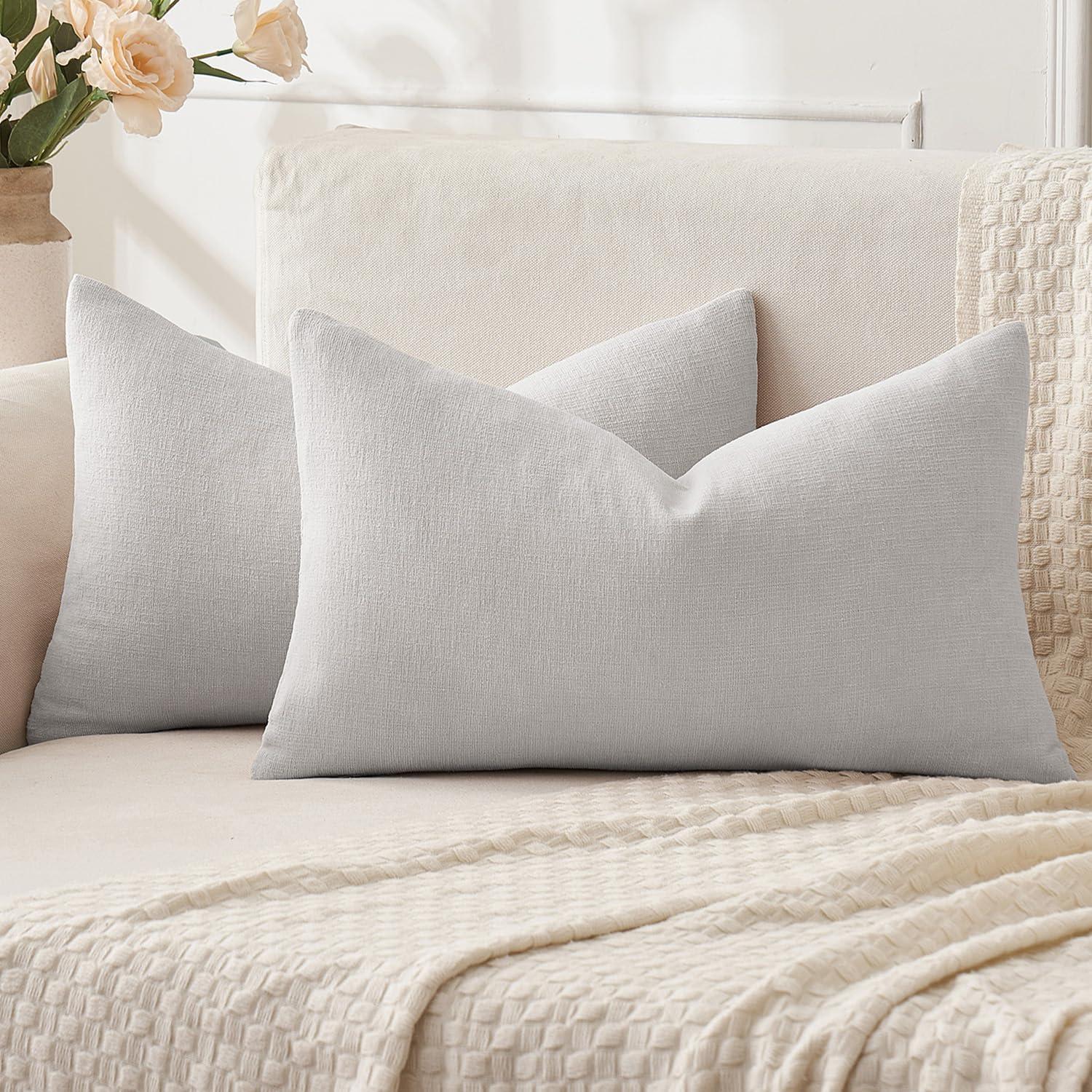 imageMIULEE Beige Couch Pillow Covers 18x18 Inch Set of 2 Soft Chenille Decorative Square Throw Pillow Covers Farmhouse for Sofa Living Room BedLight Grey