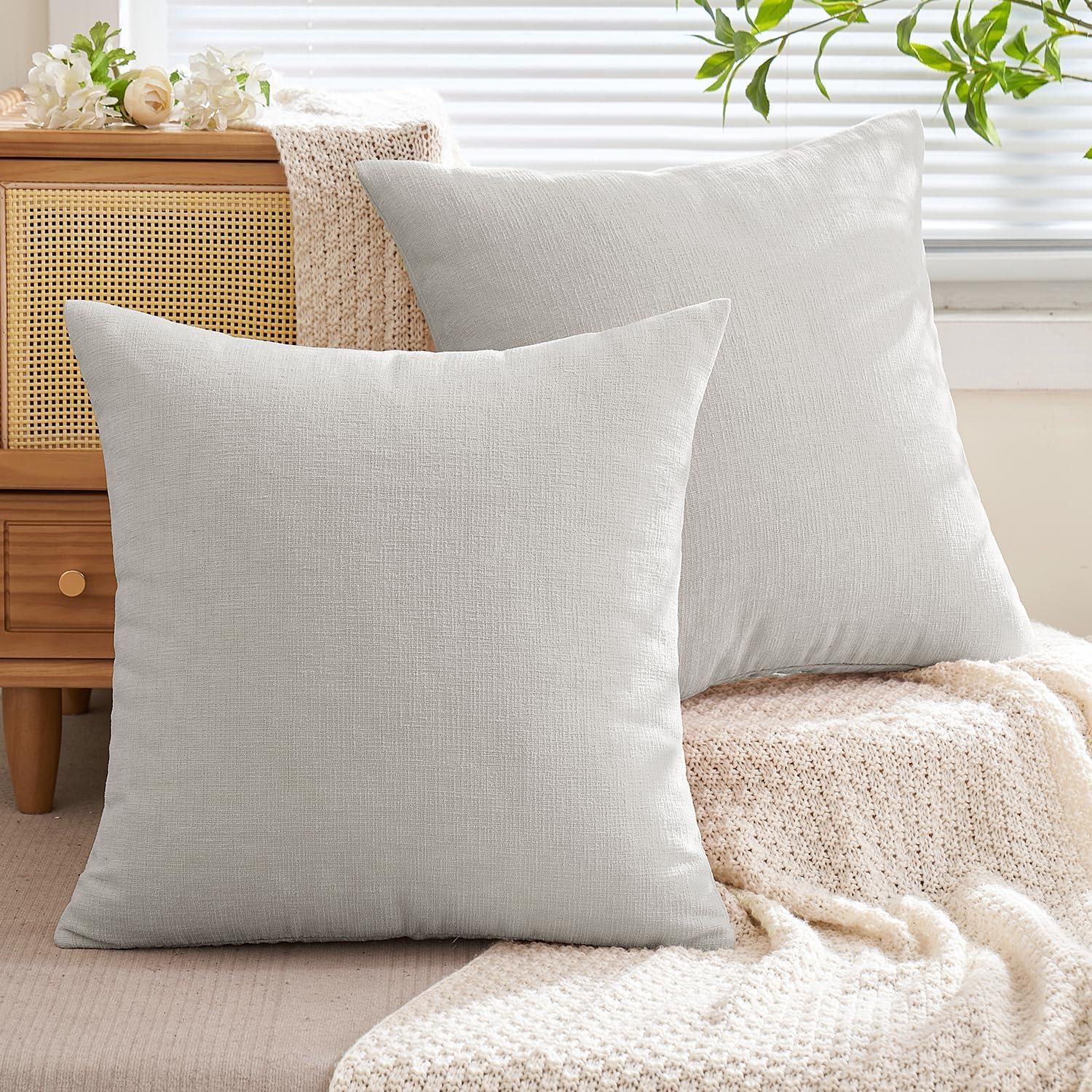 imageMIULEE Beige Couch Pillow Covers 18x18 Inch Set of 2 Soft Chenille Decorative Square Throw Pillow Covers Farmhouse for Sofa Living Room BedLight Grey