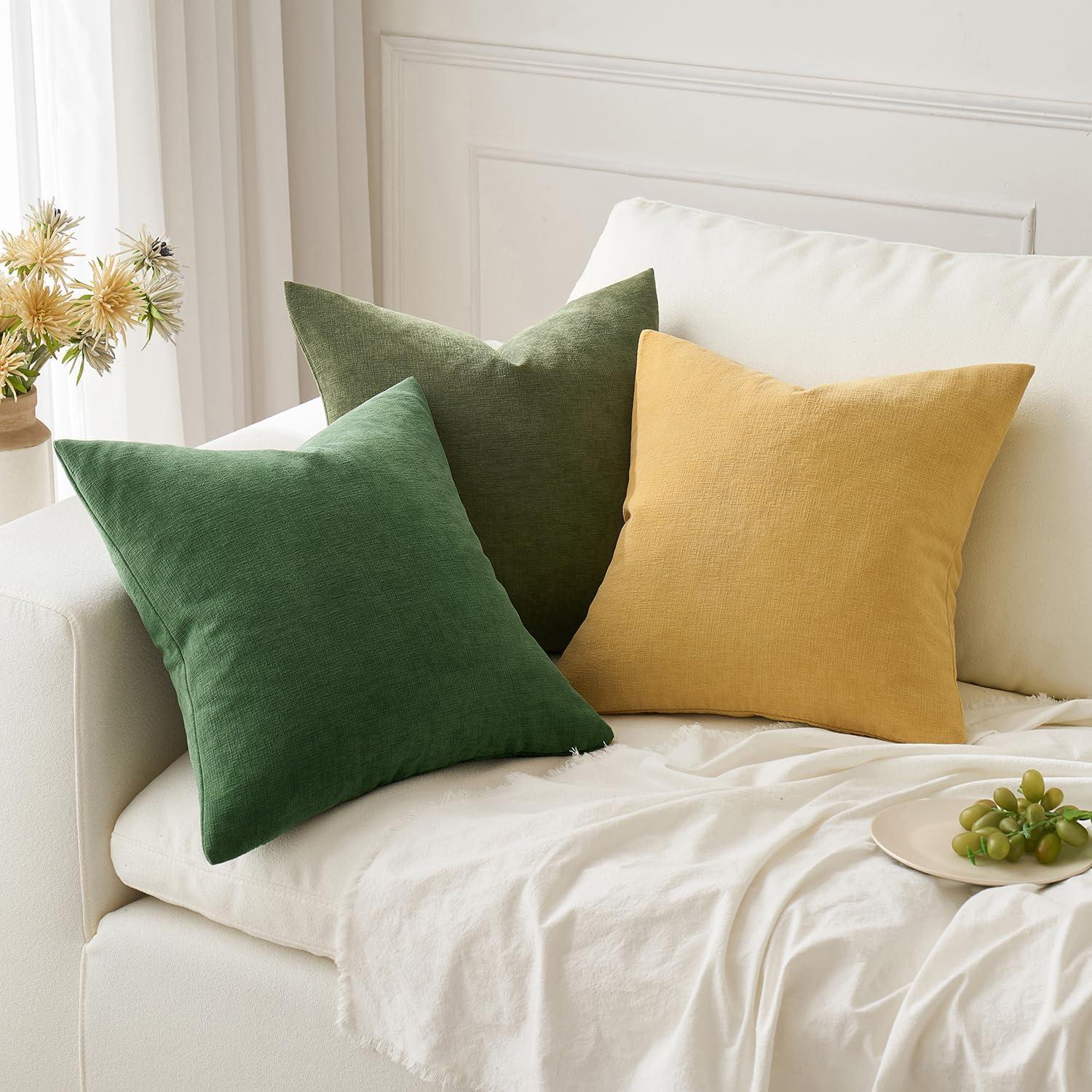 imageMIULEE Beige Couch Pillow Covers 18x18 Inch Set of 2 Soft Chenille Decorative Square Throw Pillow Covers Farmhouse for Sofa Living Room BedMoss Green