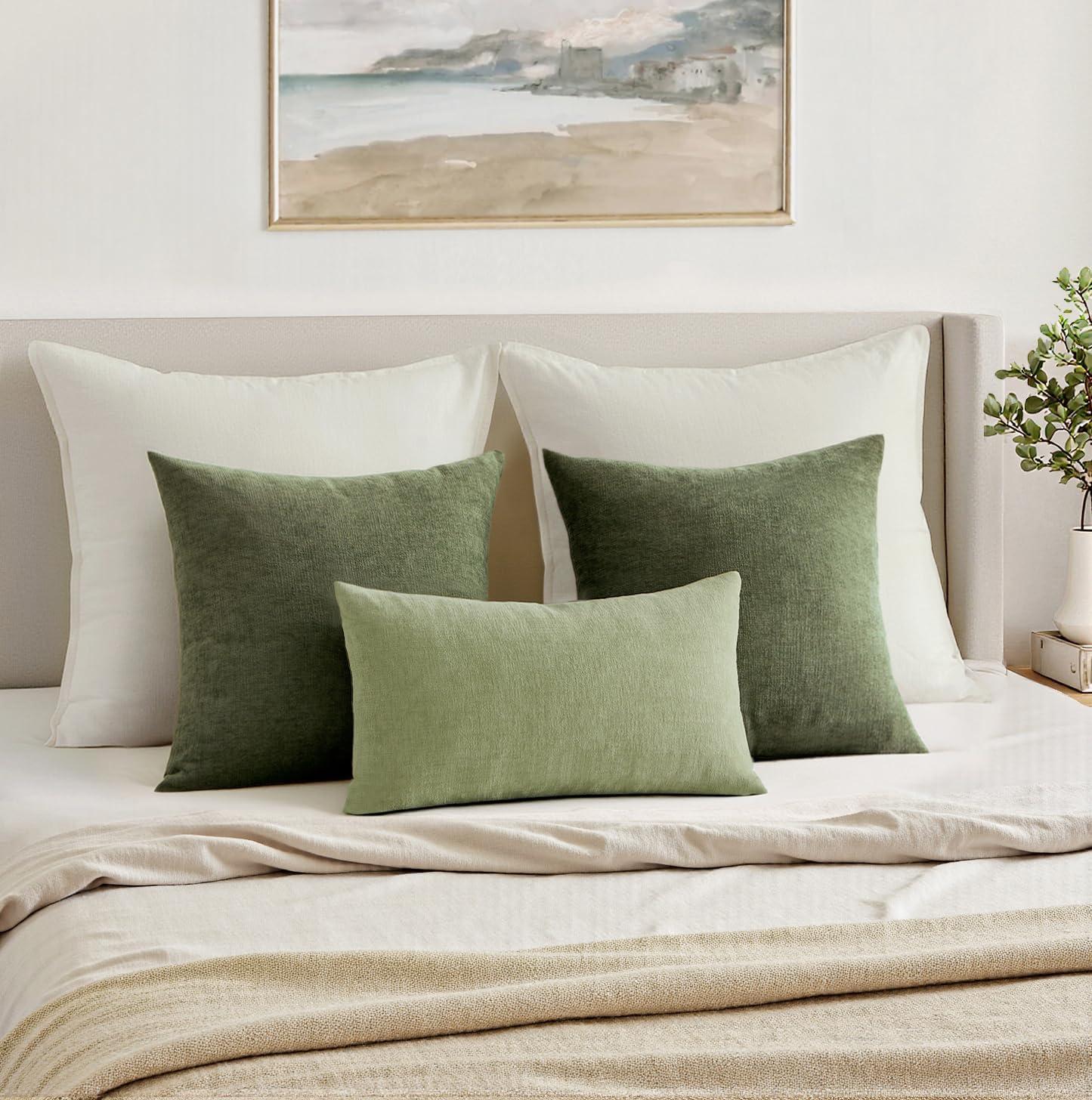 imageMIULEE Beige Couch Pillow Covers 18x18 Inch Set of 2 Soft Chenille Decorative Square Throw Pillow Covers Farmhouse for Sofa Living Room BedOlive Green
