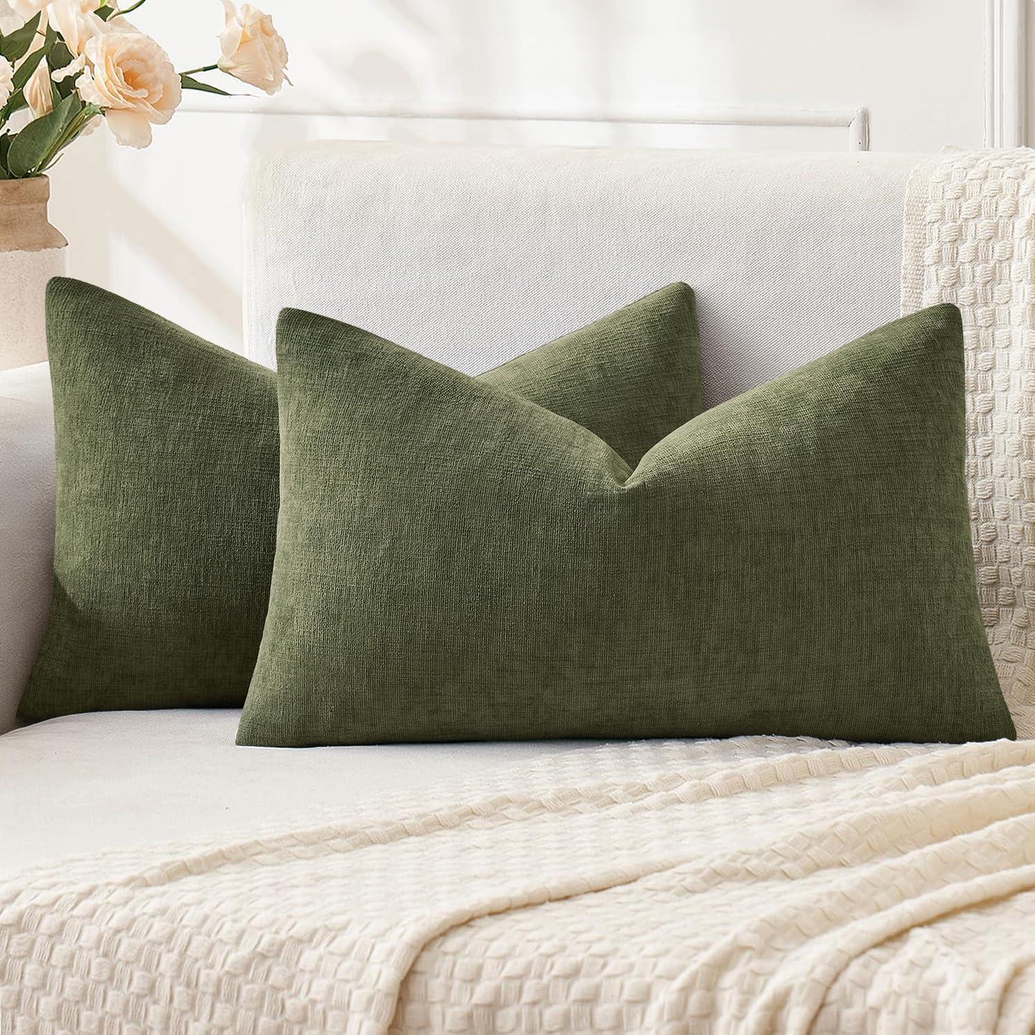 imageMIULEE Beige Couch Pillow Covers 18x18 Inch Set of 2 Soft Chenille Decorative Square Throw Pillow Covers Farmhouse for Sofa Living Room BedOlive Green