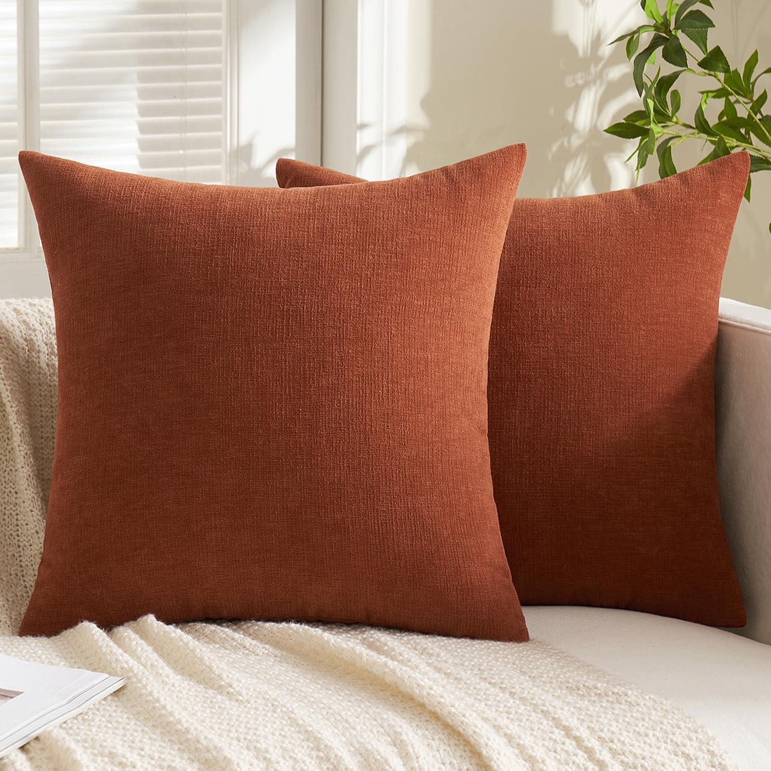 imageMIULEE Beige Couch Pillow Covers 18x18 Inch Set of 2 Soft Chenille Decorative Square Throw Pillow Covers Farmhouse for Sofa Living Room BedRust