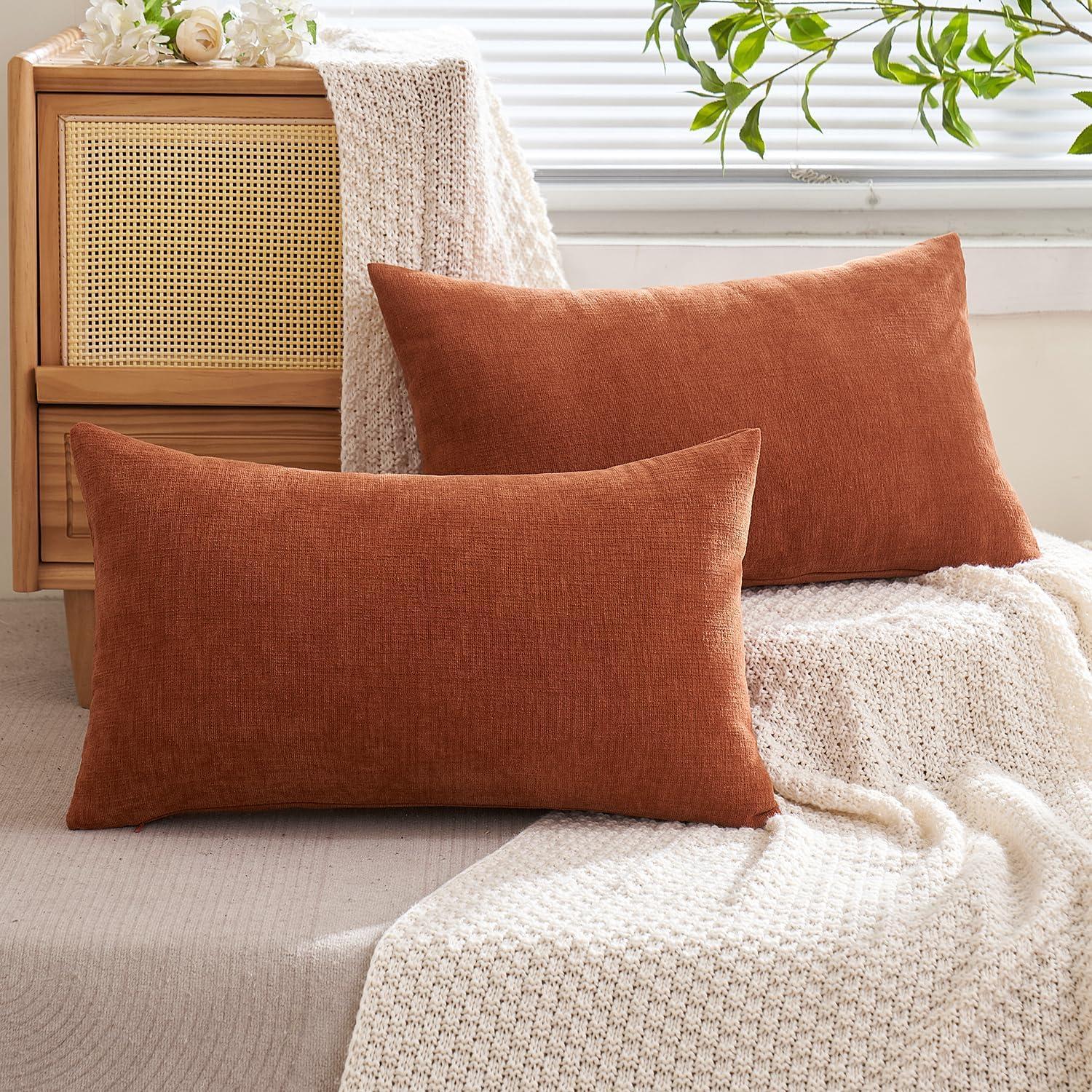 imageMIULEE Beige Couch Pillow Covers 18x18 Inch Set of 2 Soft Chenille Decorative Square Throw Pillow Covers Farmhouse for Sofa Living Room BedRust