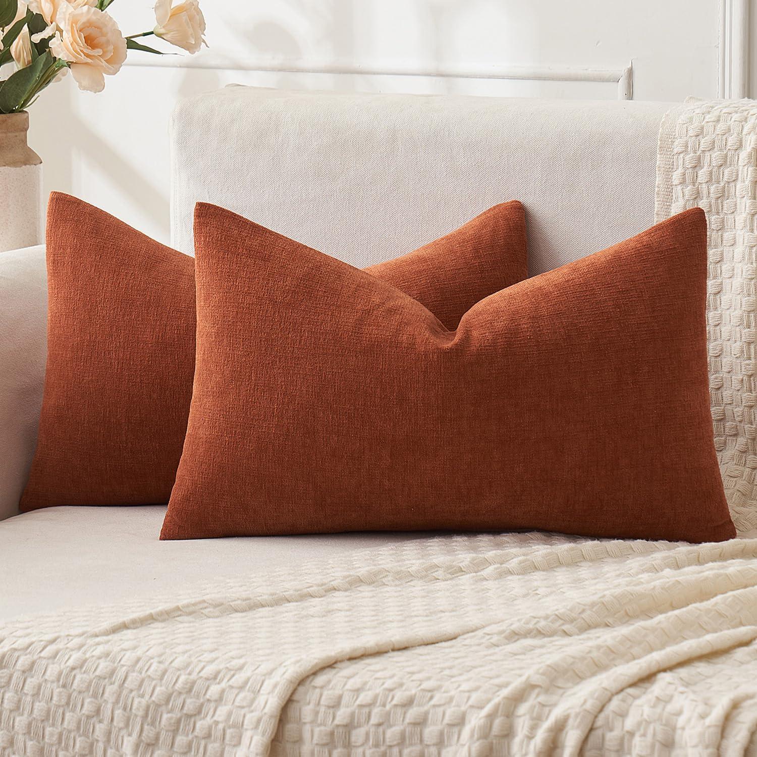 imageMIULEE Beige Couch Pillow Covers 18x18 Inch Set of 2 Soft Chenille Decorative Square Throw Pillow Covers Farmhouse for Sofa Living Room BedRust