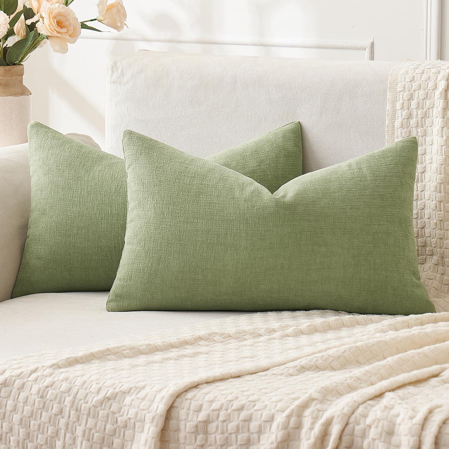 imageMIULEE Beige Couch Pillow Covers 18x18 Inch Set of 2 Soft Chenille Decorative Square Throw Pillow Covers Farmhouse for Sofa Living Room BedSage Green