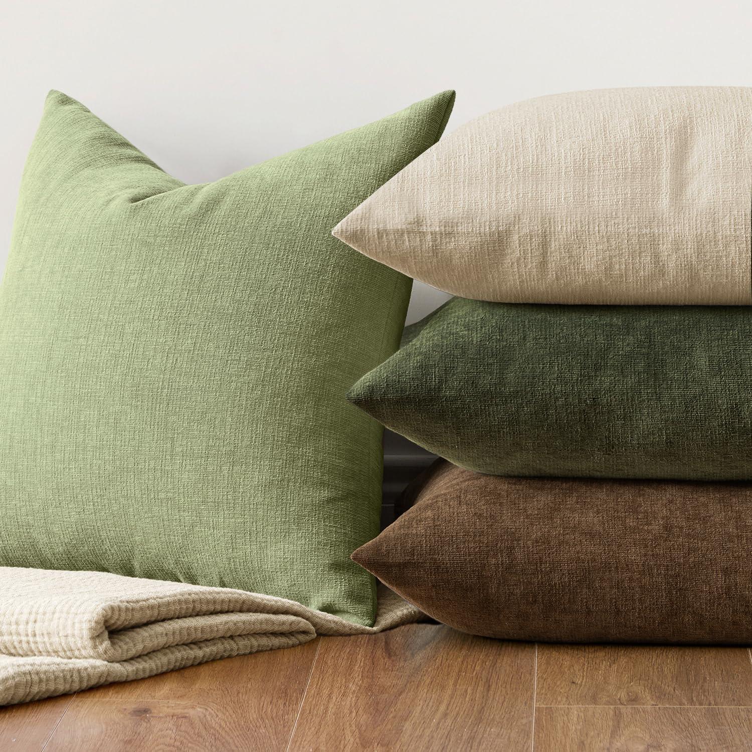 imageMIULEE Beige Couch Pillow Covers 18x18 Inch Set of 2 Soft Chenille Decorative Square Throw Pillow Covers Farmhouse for Sofa Living Room BedSage Green