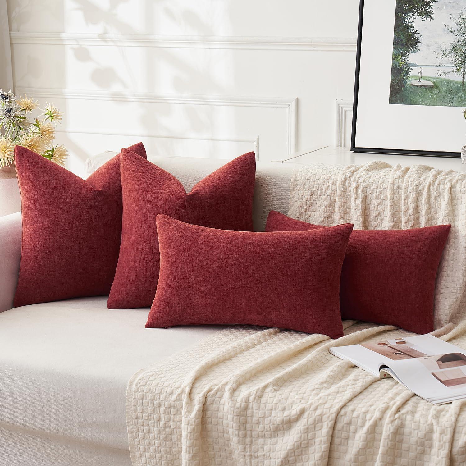 imageMIULEE Beige Couch Pillow Covers 18x18 Inch Set of 2 Soft Chenille Decorative Square Throw Pillow Covers Farmhouse for Sofa Living Room BedWine Red