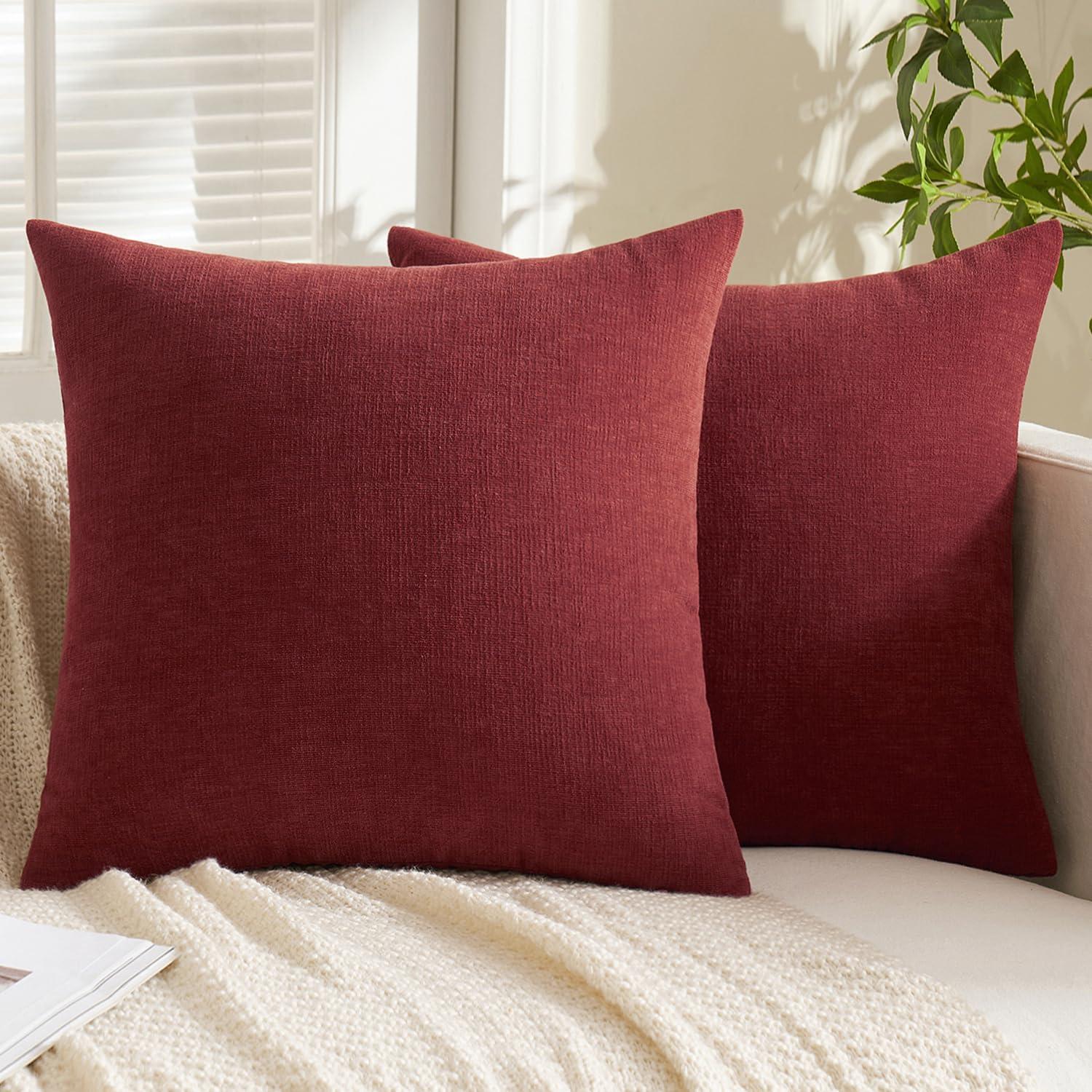 imageMIULEE Beige Couch Pillow Covers 18x18 Inch Set of 2 Soft Chenille Decorative Square Throw Pillow Covers Farmhouse for Sofa Living Room BedWine Red