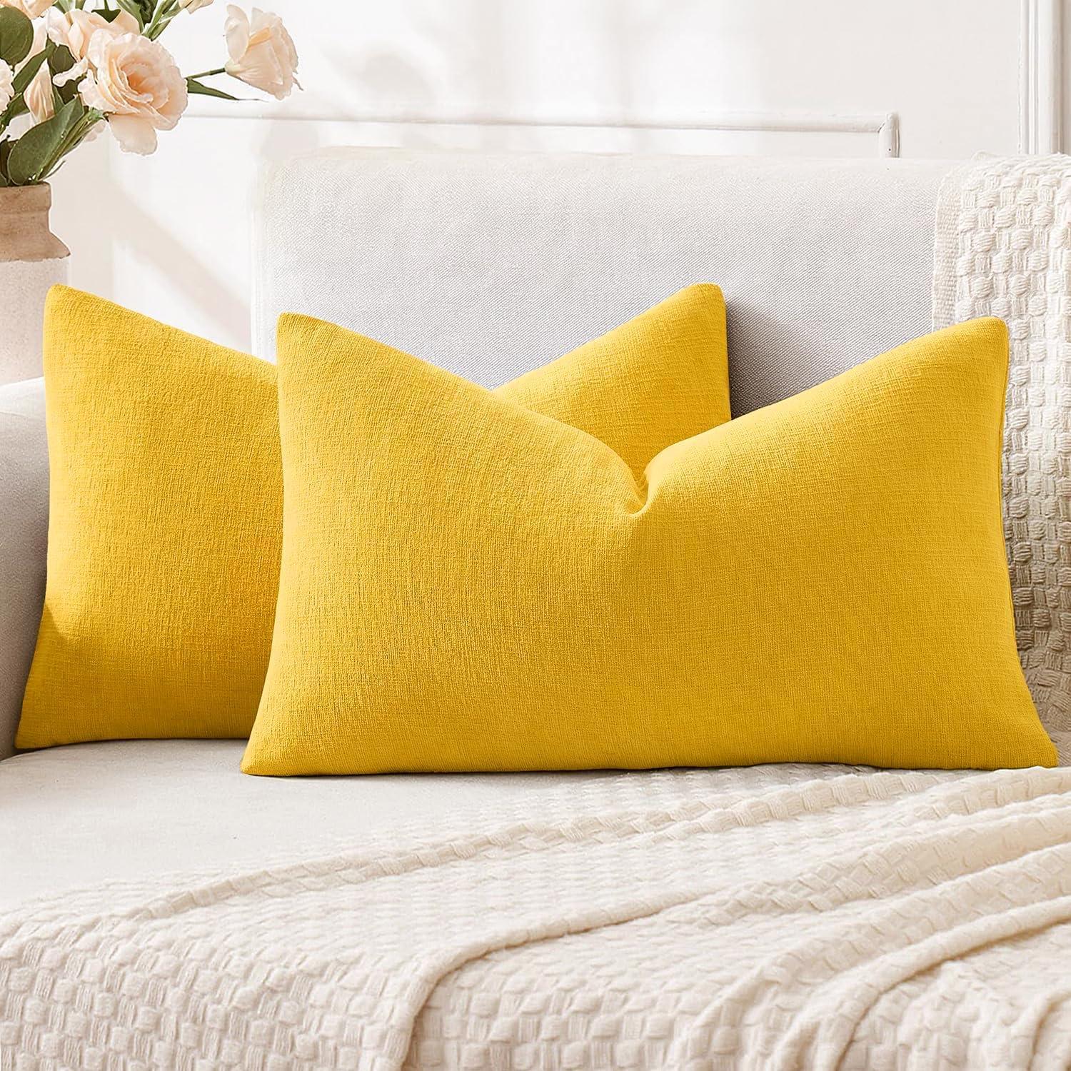 imageMIULEE Beige Couch Pillow Covers 18x18 Inch Set of 2 Soft Chenille Decorative Square Throw Pillow Covers Farmhouse for Sofa Living Room BedYellow