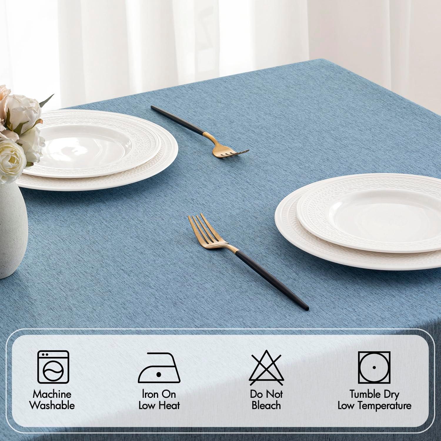 imageMIULEE Beige Rectangle Linen Polyester Tablecloth with Decorative Cutouts Waterproof Stain Resistant ampamp ShrinkProof Table Cloth 60x84 inch Farmhouse Style for Dining Wedding Party and Outdoor PicnicsDusty Blue