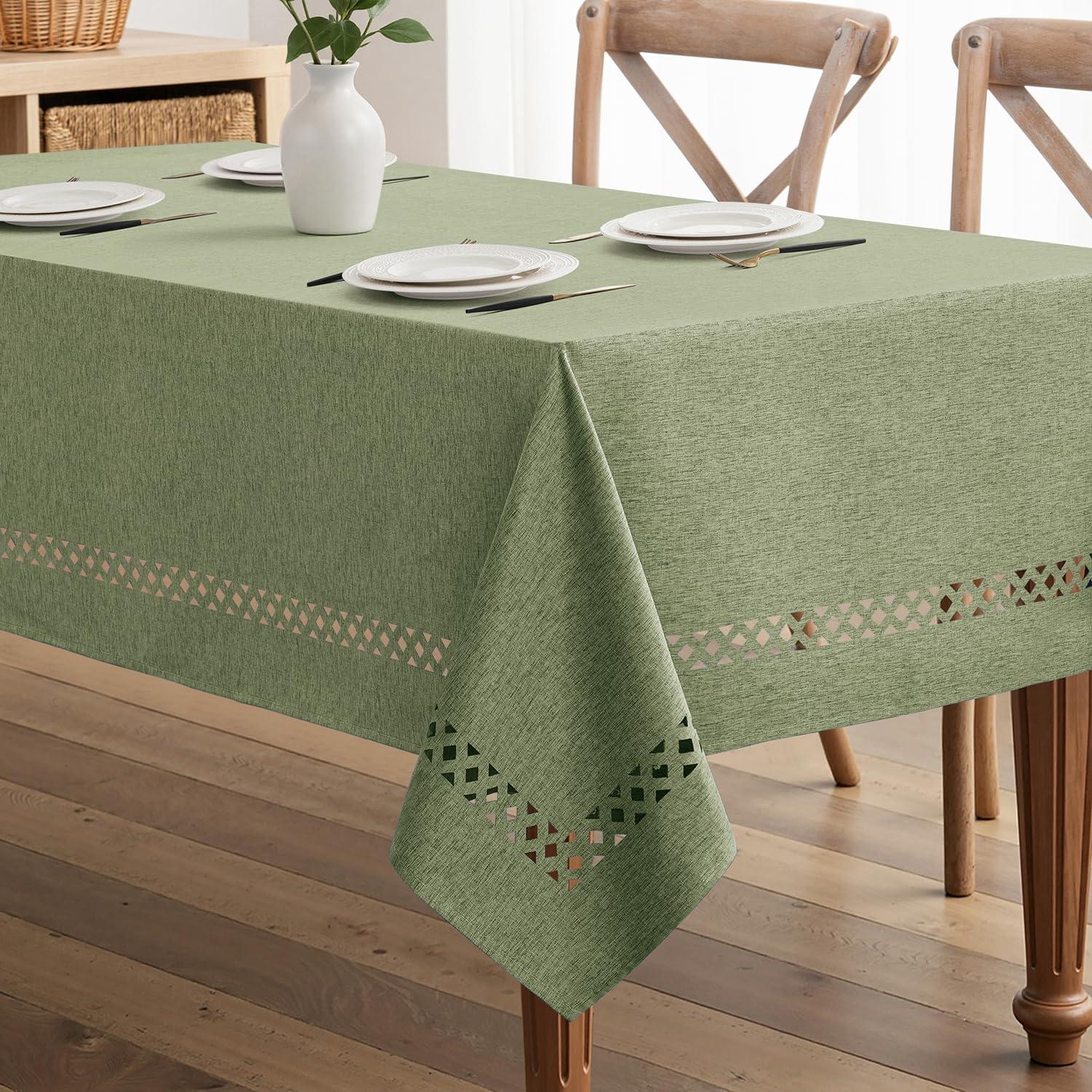 imageMIULEE Beige Rectangle Linen Polyester Tablecloth with Decorative Cutouts Waterproof Stain Resistant ampamp ShrinkProof Table Cloth 60x84 inch Farmhouse Style for Dining Wedding Party and Outdoor PicnicsSage Green