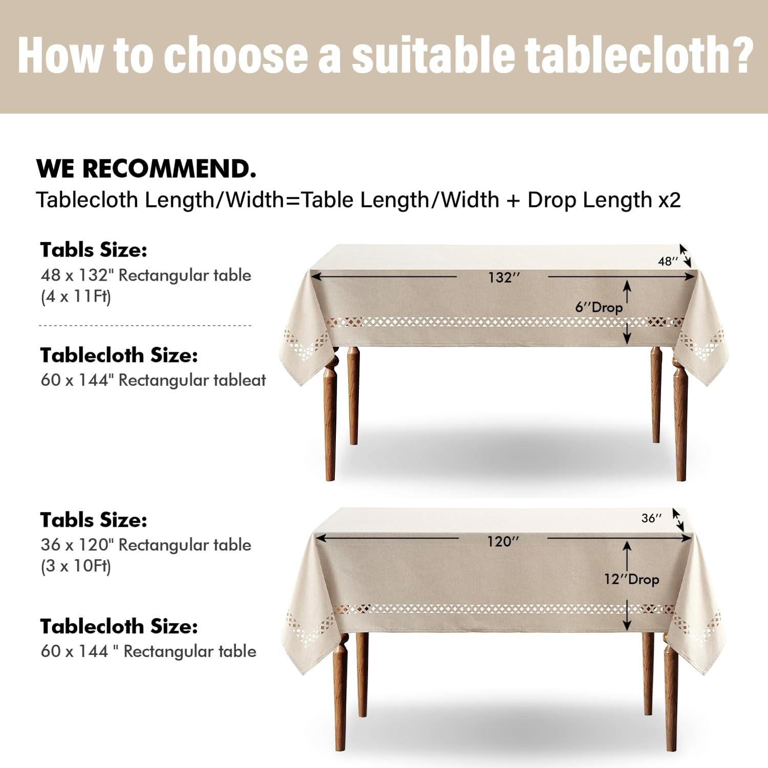 imageMIULEE Beige Rectangle Linen Polyester Tablecloth with Decorative Cutouts Waterproof Stain Resistant ampamp ShrinkProof Table Cloth 60x84 inch Farmhouse Style for Dining Wedding Party and Outdoor PicnicsBeige