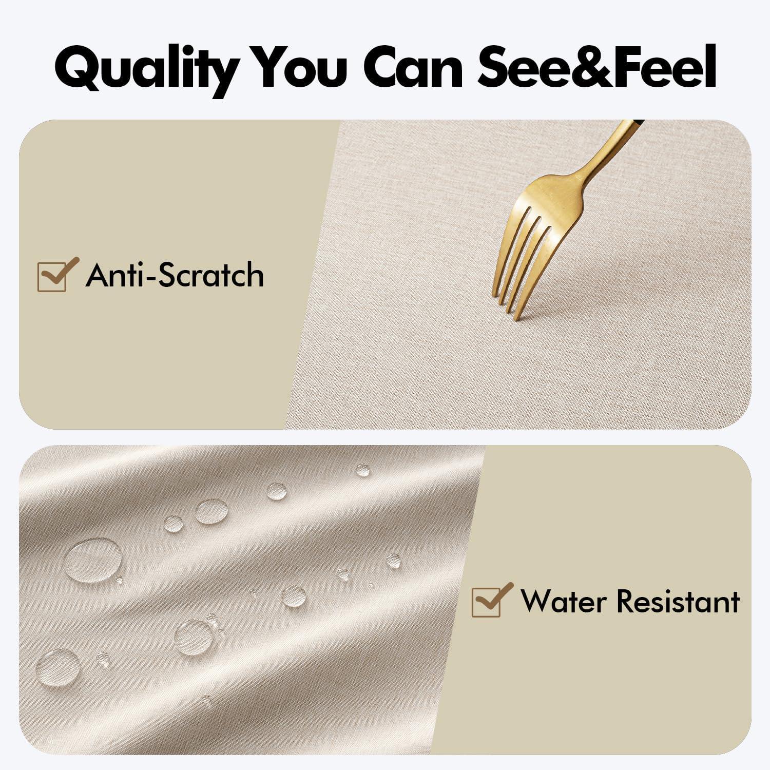 imageMIULEE Beige Rectangle Linen Polyester Tablecloth with Decorative Cutouts Waterproof Stain Resistant ampamp ShrinkProof Table Cloth 60x84 inch Farmhouse Style for Dining Wedding Party and Outdoor PicnicsBeige