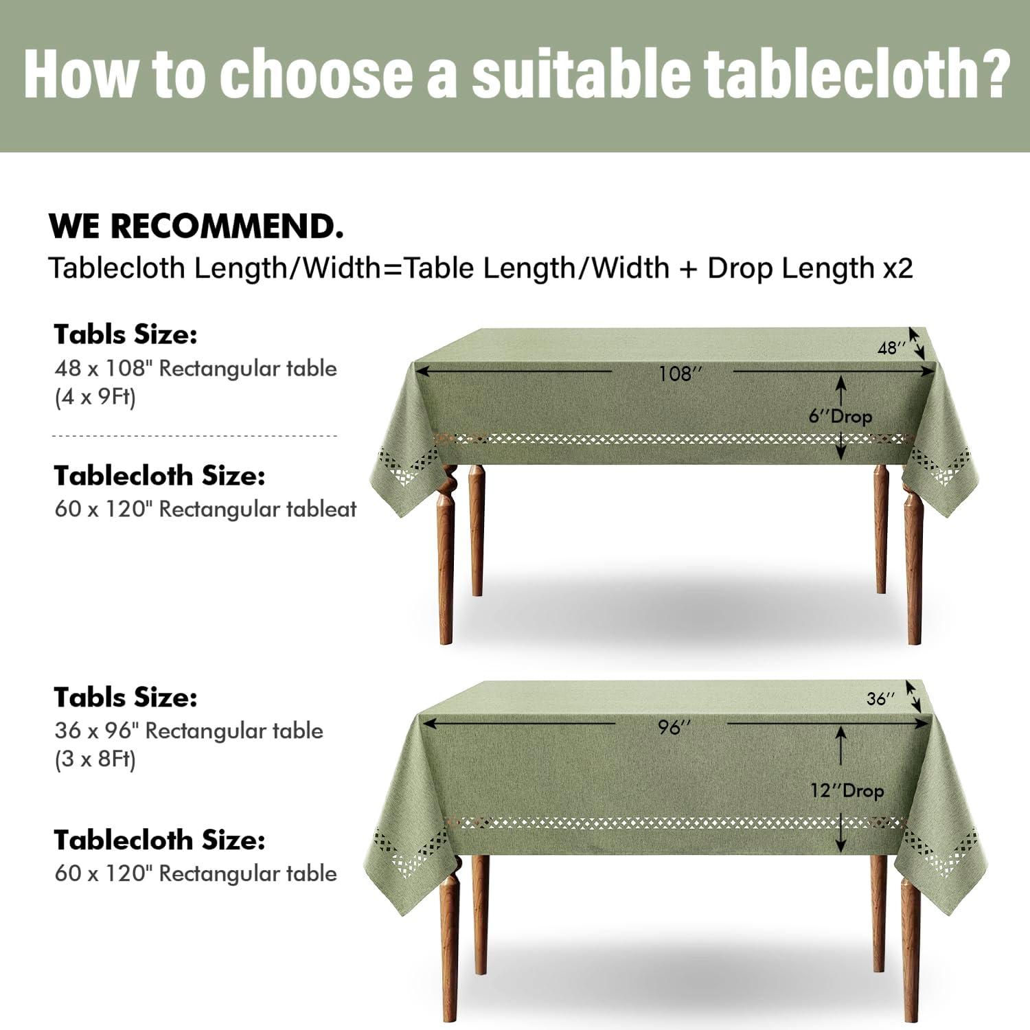 imageMIULEE Beige Rectangle Linen Polyester Tablecloth with Decorative Cutouts Waterproof Stain Resistant ampamp ShrinkProof Table Cloth 60x84 inch Farmhouse Style for Dining Wedding Party and Outdoor PicnicsSage Green