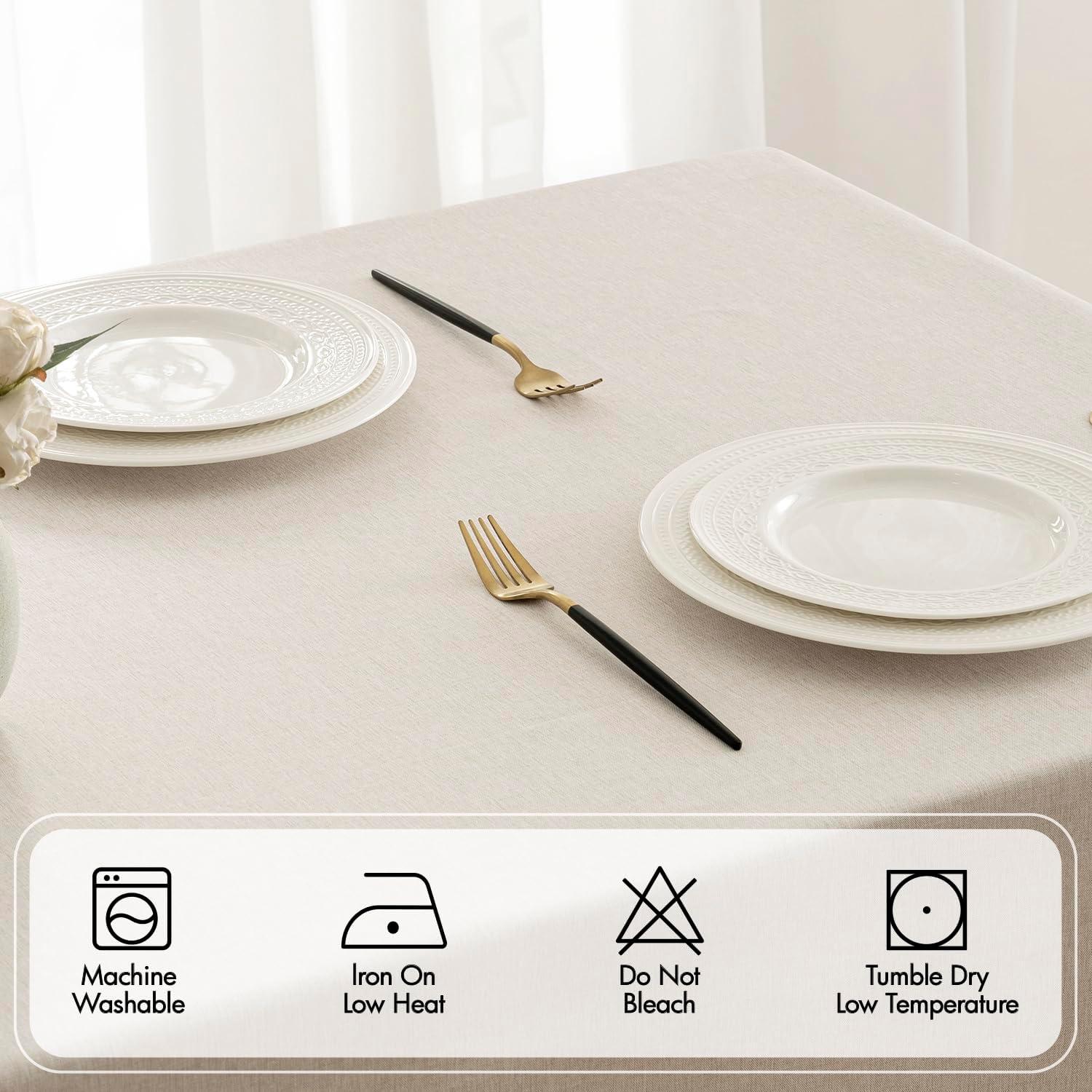 imageMIULEE Beige Rectangle Linen Polyester Tablecloth with Decorative Cutouts Waterproof Stain Resistant ampamp ShrinkProof Table Cloth 60x84 inch Farmhouse Style for Dining Wedding Party and Outdoor PicnicsBeige