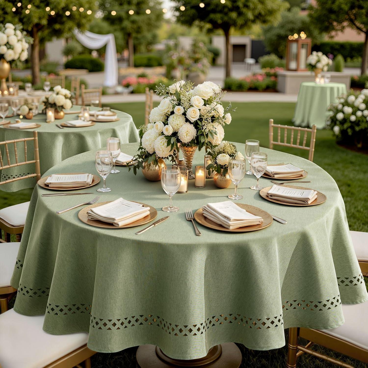 imageMIULEE Beige Rectangle Linen Polyester Tablecloth with Decorative Cutouts Waterproof Stain Resistant ampamp ShrinkProof Table Cloth 60x84 inch Farmhouse Style for Dining Wedding Party and Outdoor PicnicsSage Green