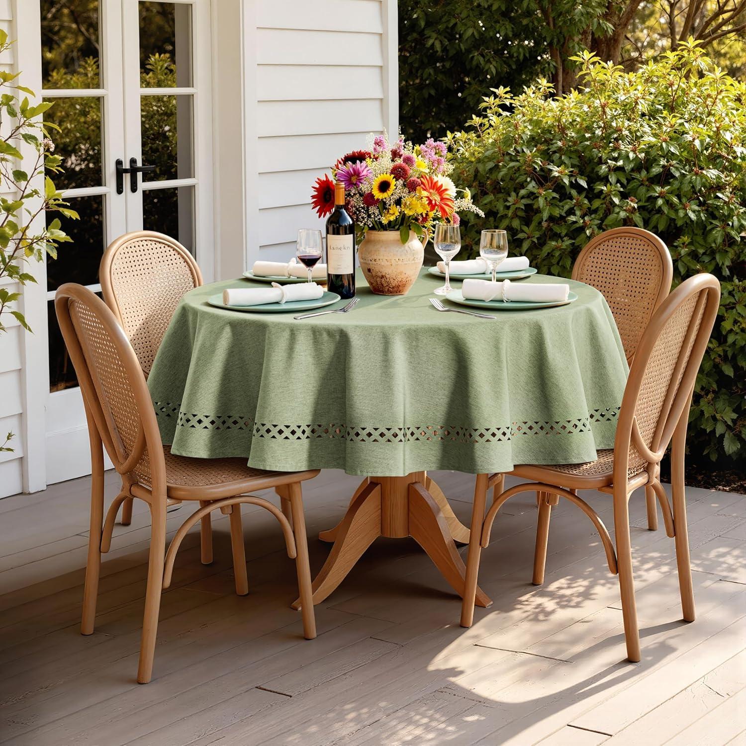 imageMIULEE Beige Rectangle Linen Polyester Tablecloth with Decorative Cutouts Waterproof Stain Resistant ampamp ShrinkProof Table Cloth 60x84 inch Farmhouse Style for Dining Wedding Party and Outdoor PicnicsSage Green