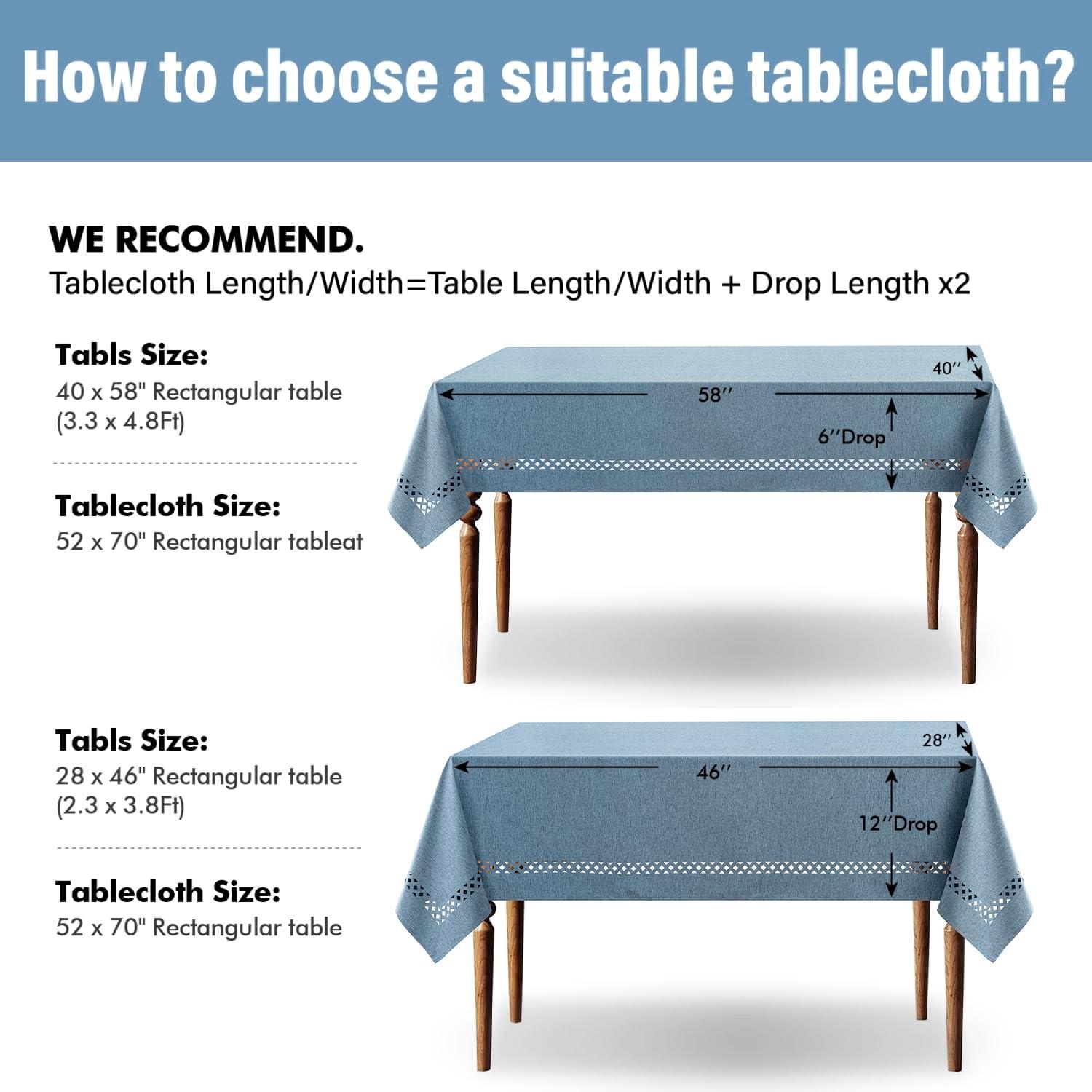 imageMIULEE Beige Rectangle Linen Polyester Tablecloth with Decorative Cutouts Waterproof Stain Resistant ampamp ShrinkProof Table Cloth 60x84 inch Farmhouse Style for Dining Wedding Party and Outdoor PicnicsDusty Blue