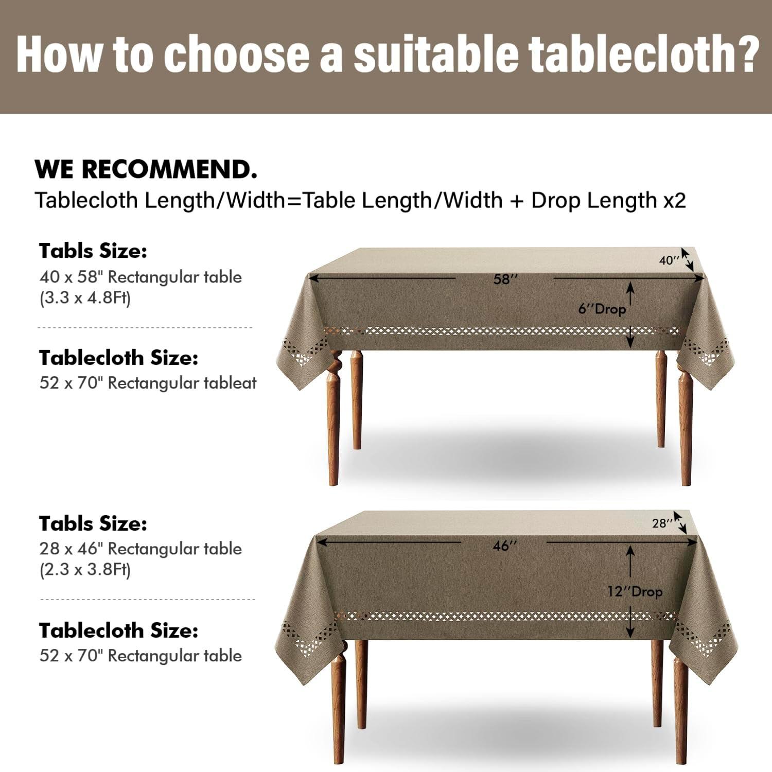 imageMIULEE Beige Rectangle Linen Polyester Tablecloth with Decorative Cutouts Waterproof Stain Resistant ampamp ShrinkProof Table Cloth 60x84 inch Farmhouse Style for Dining Wedding Party and Outdoor PicnicsKhaki