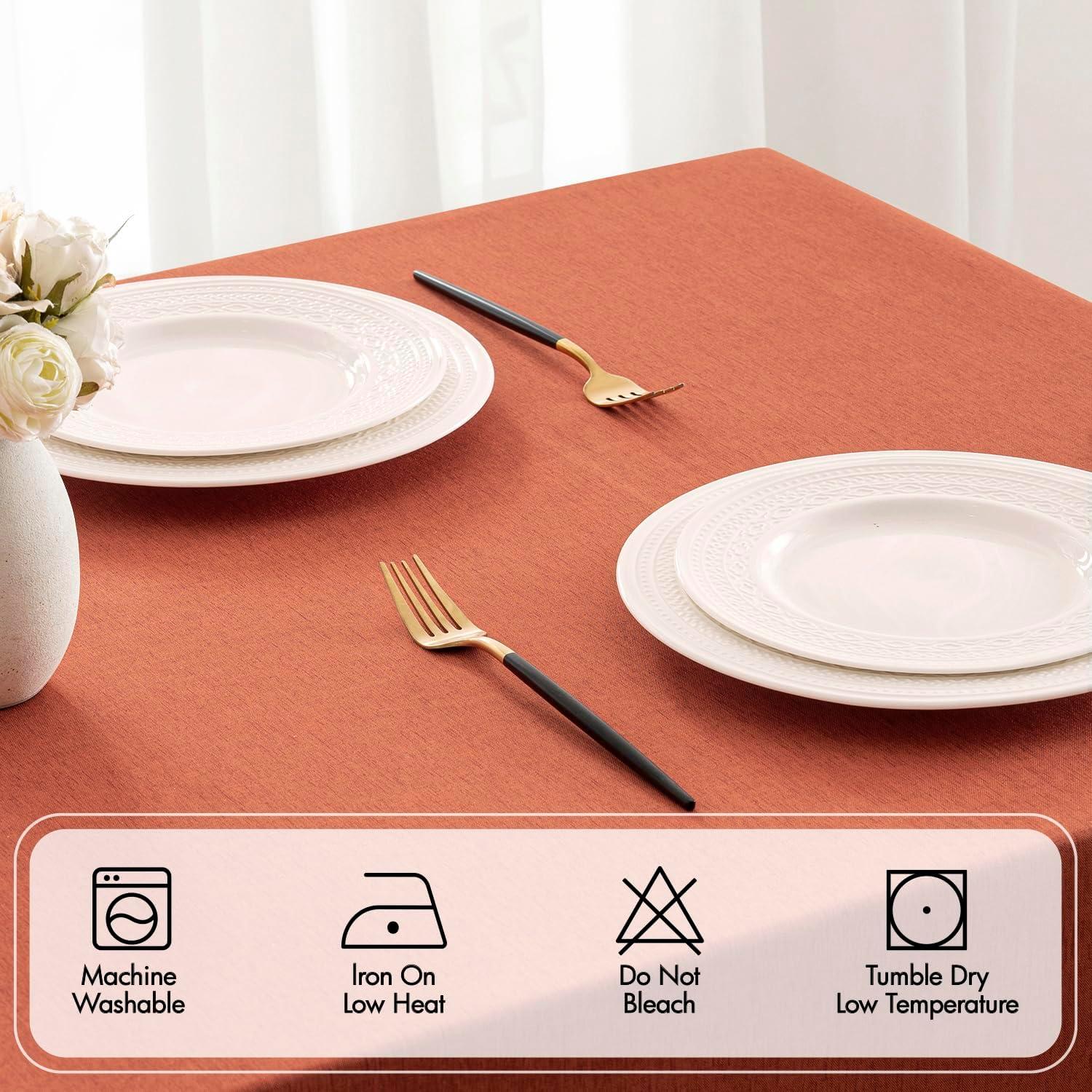 imageMIULEE Beige Rectangle Linen Polyester Tablecloth with Decorative Cutouts Waterproof Stain Resistant ampamp ShrinkProof Table Cloth 60x84 inch Farmhouse Style for Dining Wedding Party and Outdoor PicnicsBurnt Orange