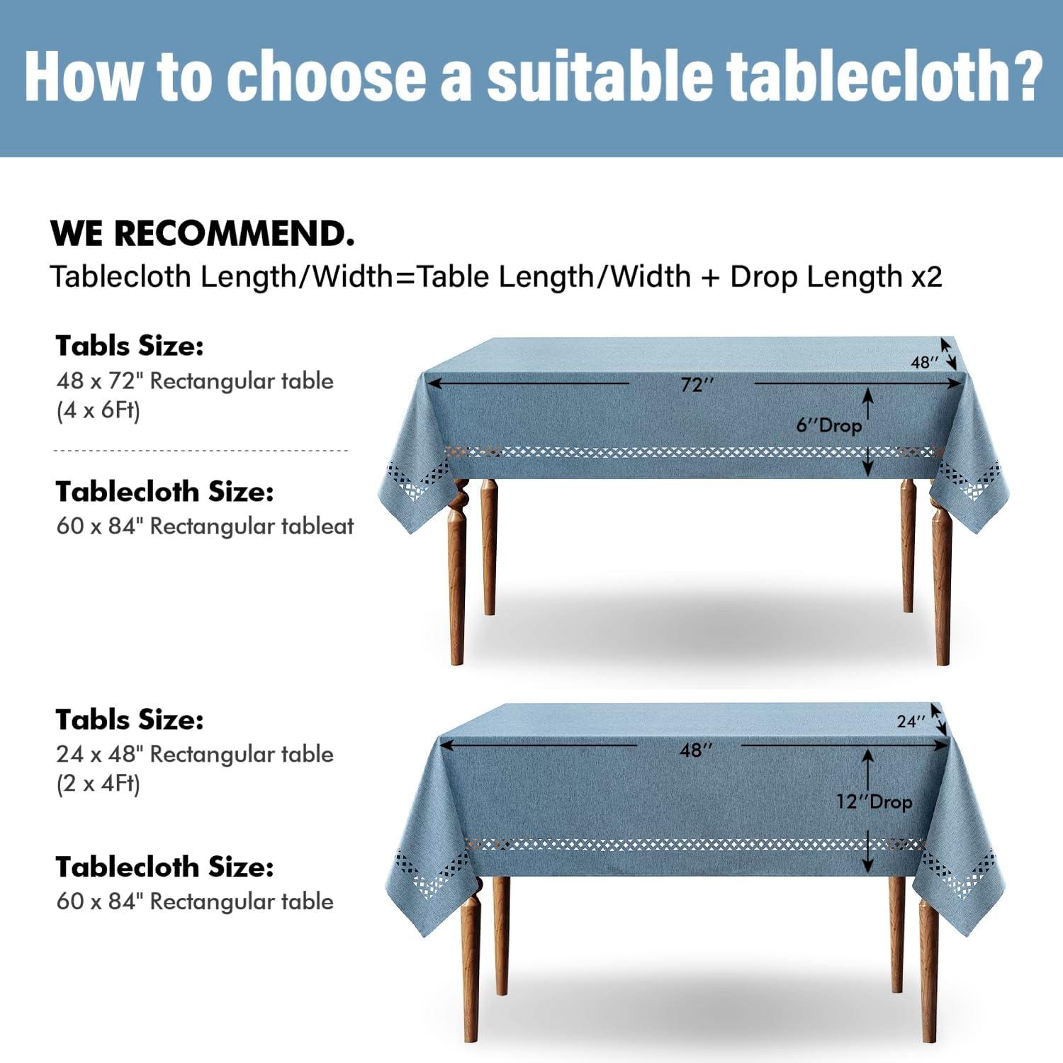 imageMIULEE Beige Rectangle Linen Polyester Tablecloth with Decorative Cutouts Waterproof Stain Resistant ampamp ShrinkProof Table Cloth 60x84 inch Farmhouse Style for Dining Wedding Party and Outdoor PicnicsDusty Blue