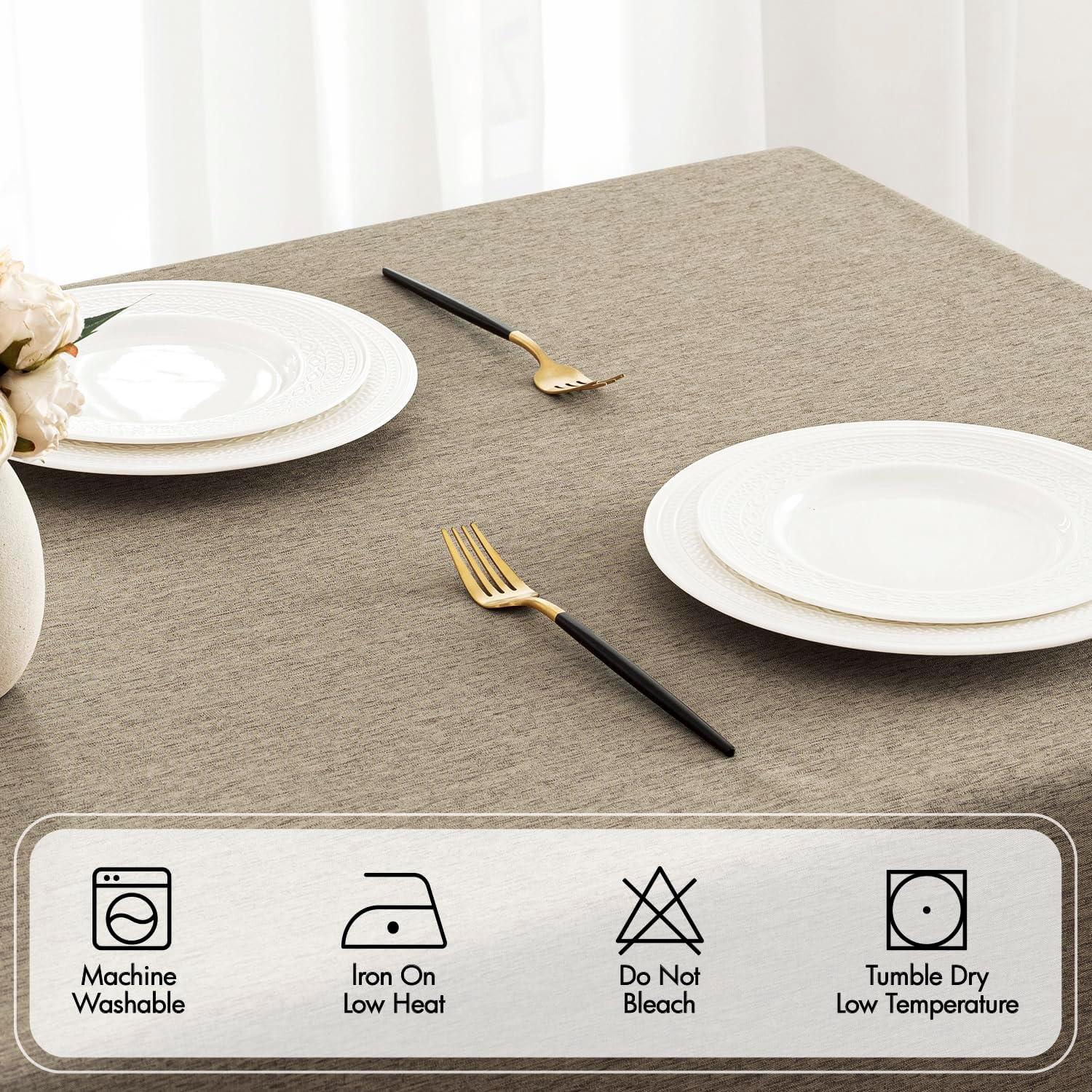 imageMIULEE Beige Rectangle Linen Polyester Tablecloth with Decorative Cutouts Waterproof Stain Resistant ampamp ShrinkProof Table Cloth 60x84 inch Farmhouse Style for Dining Wedding Party and Outdoor PicnicsKhaki