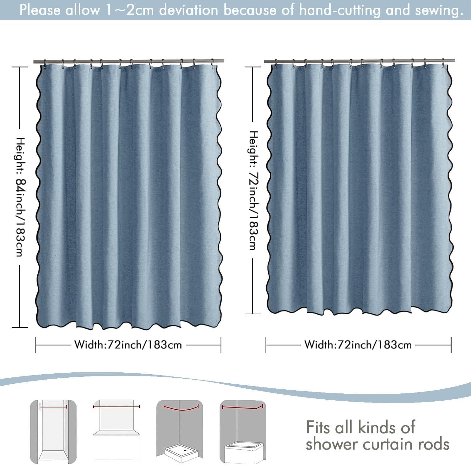 imageMIULEE Beige Scalloped Shower Curtain Linen Textured with 12 Metal Hooks Cute Heavy Duty Washable Waterproof Neutral Thick Cloth Shower Curtains with Black Border for Bathroom BathtubW72L72 CreamMoonlight Blue