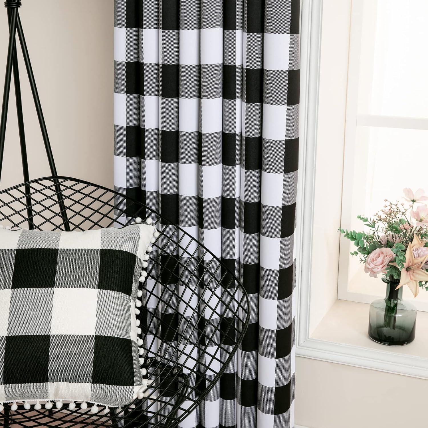 imageMIULEE Buffalo Plaid Blackout Curtains for Christmas 84 Inches Long Thermal Insulated Window Drapes with Printed Plaid for Living Room 2 Panels 52 Inch by 84 Inch Red and WhiteBlack and White