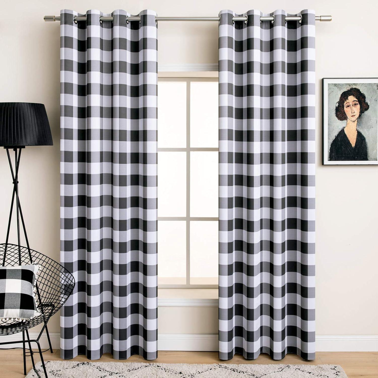 imageMIULEE Buffalo Plaid Blackout Curtains for Christmas 84 Inches Long Thermal Insulated Window Drapes with Printed Plaid for Living Room 2 Panels 52 Inch by 84 Inch Red and WhiteBlack and White