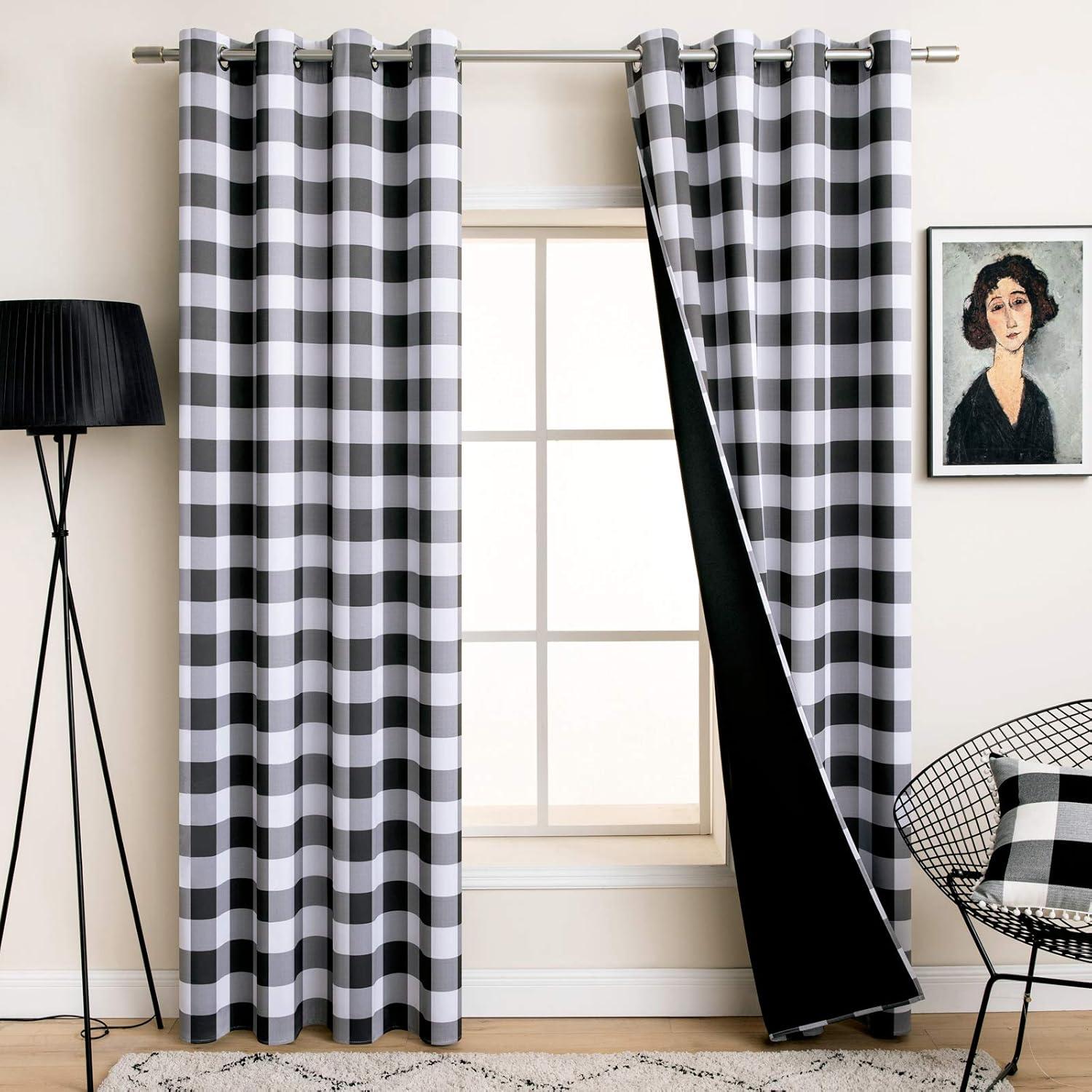 imageMIULEE Buffalo Plaid Blackout Curtains for Christmas 84 Inches Long Thermal Insulated Window Drapes with Printed Plaid for Living Room 2 Panels 52 Inch by 84 Inch Red and WhiteBlack and White