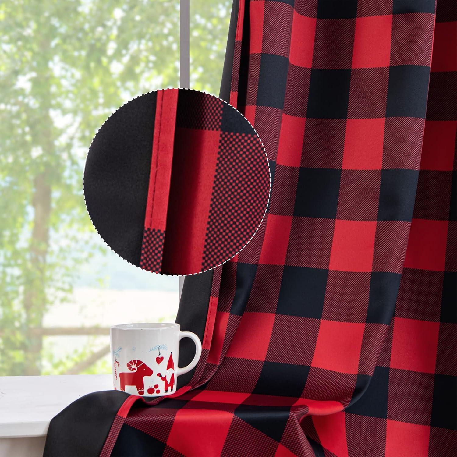 imageMIULEE Buffalo Plaid Blackout Curtains for Christmas 84 Inches Long Thermal Insulated Window Drapes with Printed Plaid for Living Room 2 Panels 52 Inch by 84 Inch Red and WhiteRed and Black