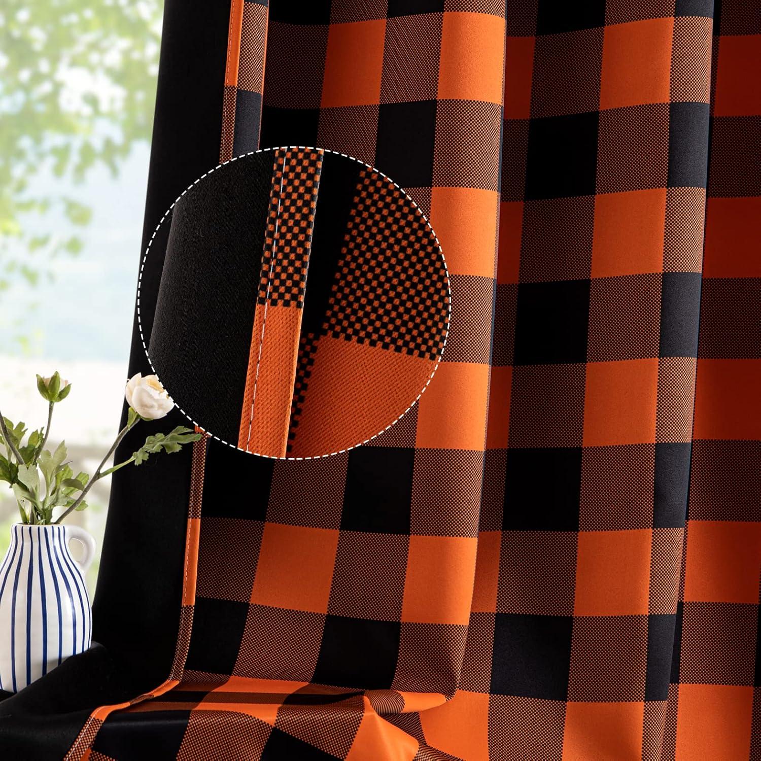 imageMIULEE Buffalo Plaid Blackout Curtains for Christmas 84 Inches Long Thermal Insulated Window Drapes with Printed Plaid for Living Room 2 Panels 52 Inch by 84 Inch Red and WhiteOrange and Black